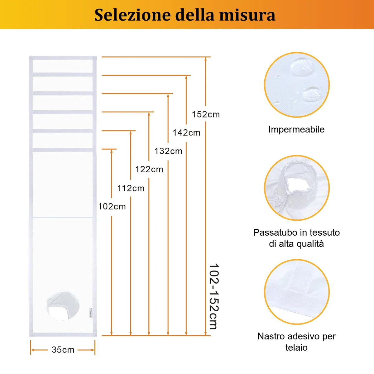 HOOMEE Guarnizione Universale per Finestre Scorrevoli Orizzontali e Verticali per Installazione Condizionatore Portatile – Regolabile da 35x102 Fino a Max 35x152 cm – Facile da Installare
