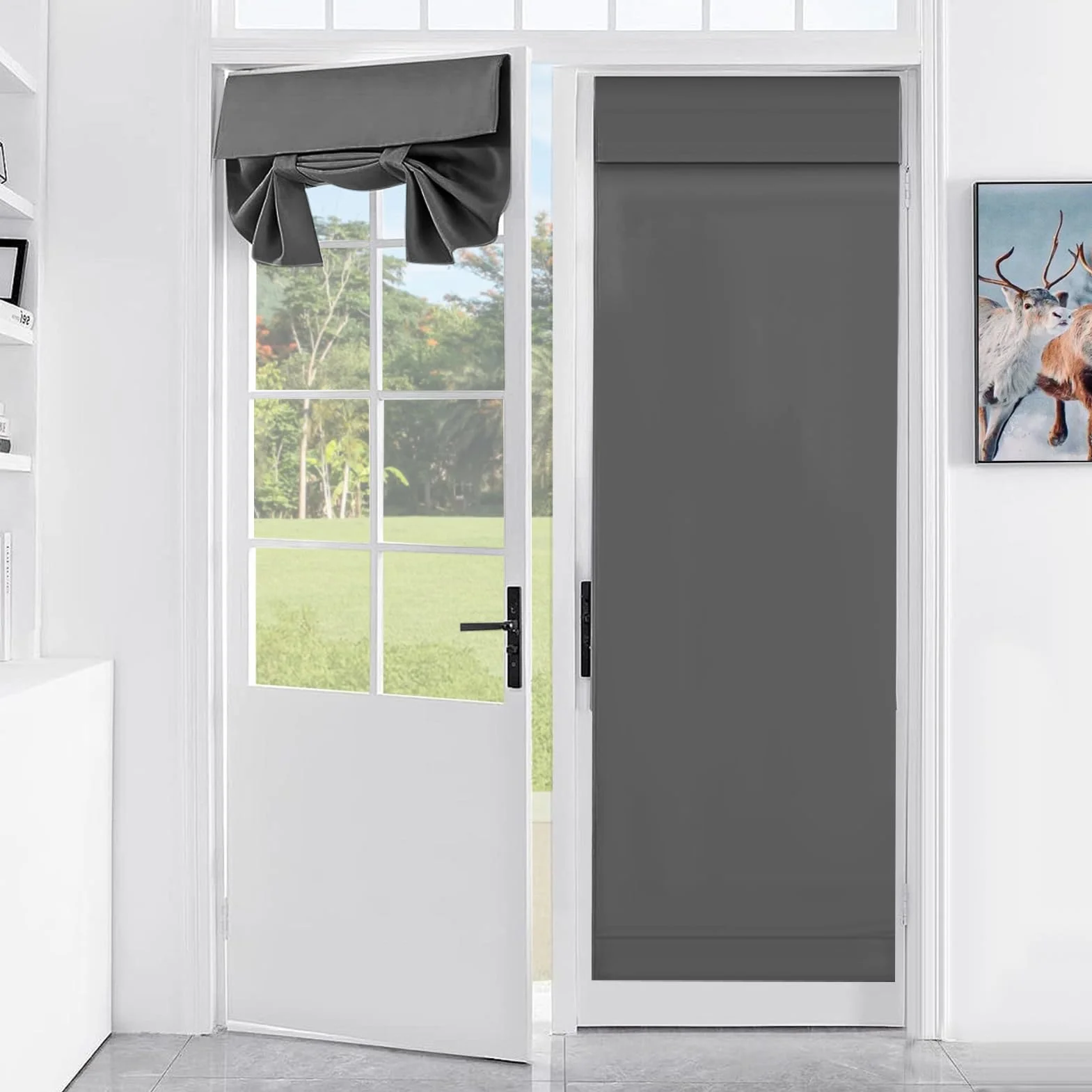 Gugxiom Tenda per porta anteriore, 66 x 173 cm, tenda per porta francese, con fascia, per porta anteriore, per soggiorno, bagno (grigio)
