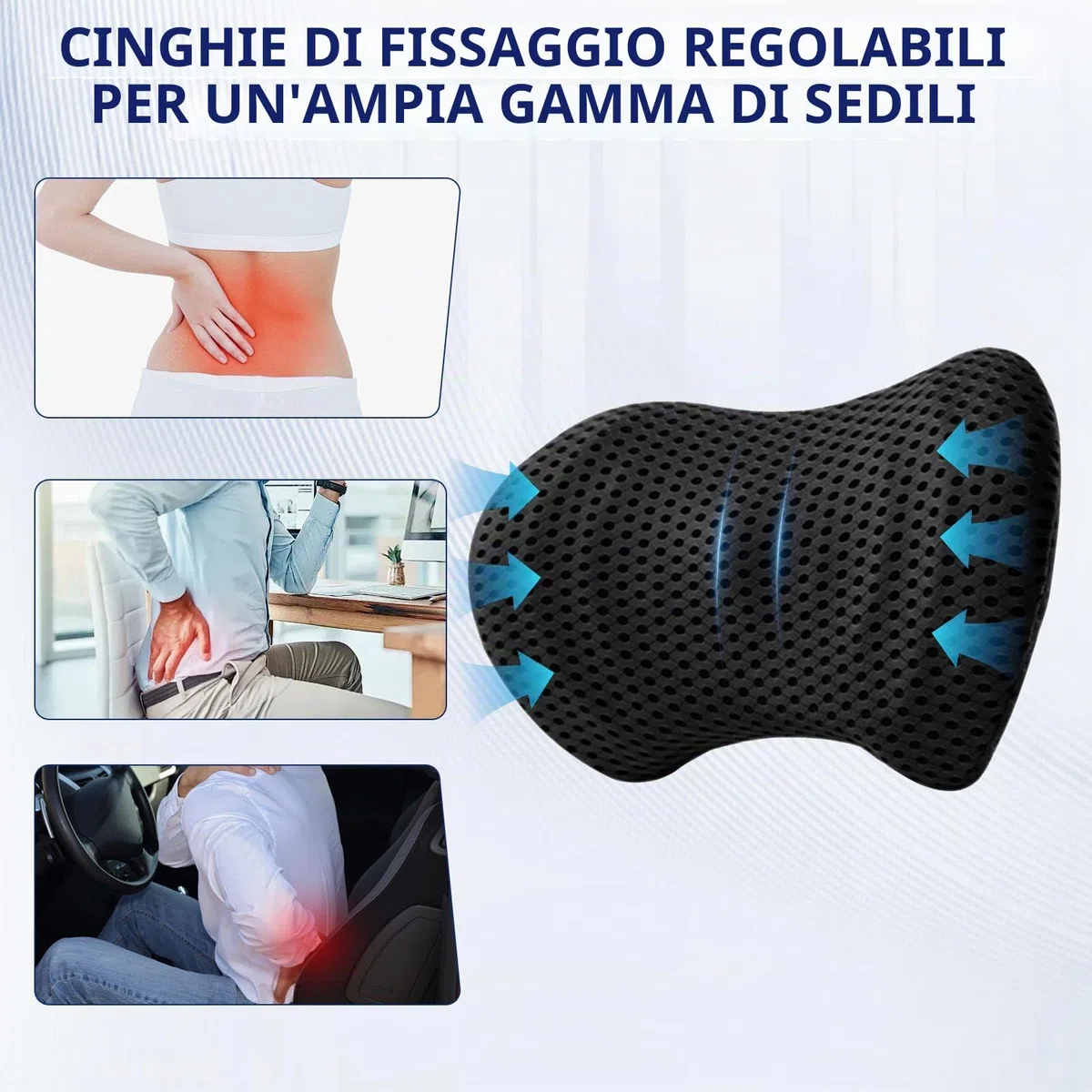 Raxfekro Cuscino lombare per la schiena, cuscino lombare ergonomico in memory foam, schienale imbottito per supporto posteriore, cuscino lombare per sedili auto e sedie da ufficio (Nero)