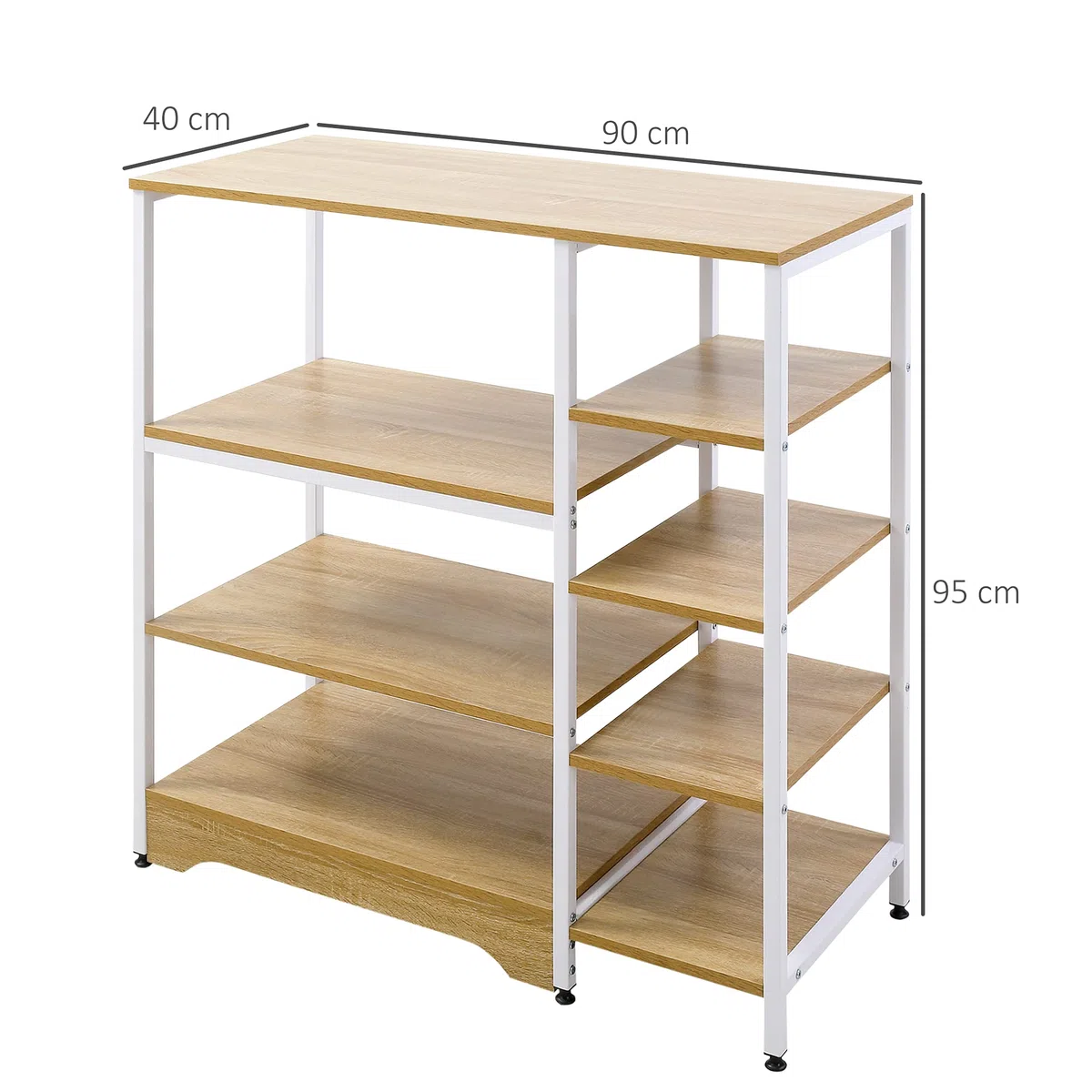 HOMCOM Scaffale da Cucina Basso Salvaspazio Stile Industriale, Mobiletto con 7 Ripiani per Cucina in Metallo e Legno, 90x40x95cm, Bianco