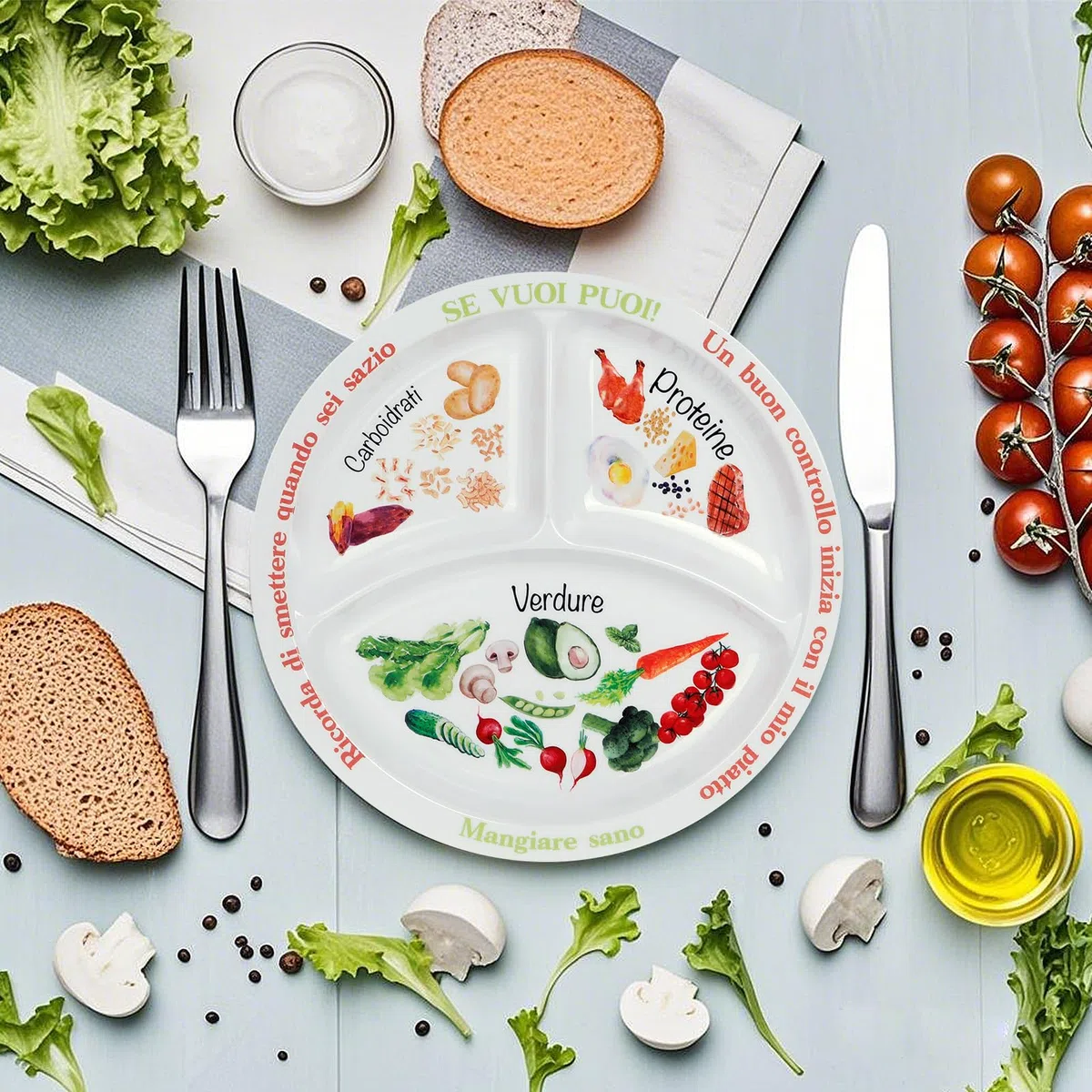 Piatto di controllo porzioni per una dieta equilibrata - Piatto con dieta sana per adulti e adolescenti - suddivisioni in melamina, perdita di peso, diabetici (2)