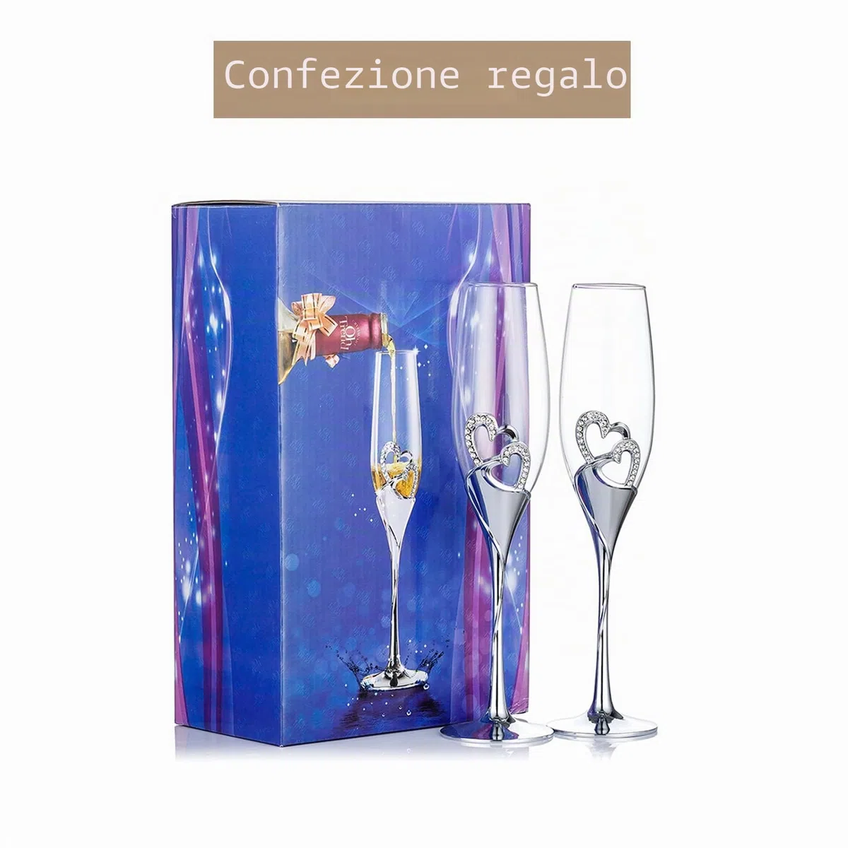 Sziqiqi 1 Set di 2 Bicchieri di Vino Rosso Creativo Ad Alta qualità, Bicchiere di Champagne, Bicchiere a Calice, Coppa Nuziale, Flute da Champagne, Argento