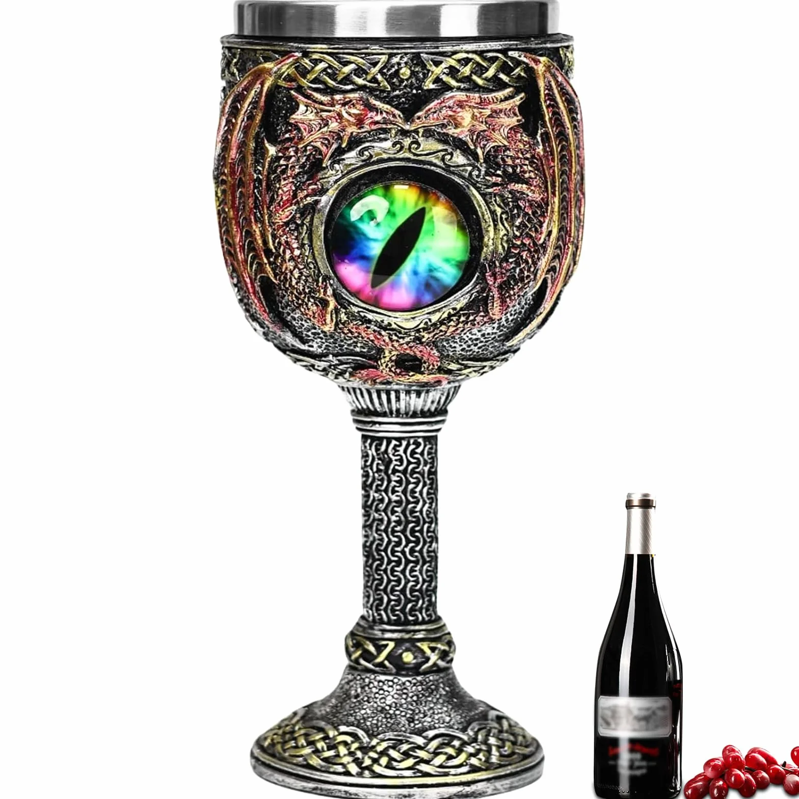ZONSUSE Calice Drago, Calices Occhio Dragos, Bicchiere da Vino Medievale, Goblet in Acciaio Inox, Tazza Halloween 180ml (Occhi)