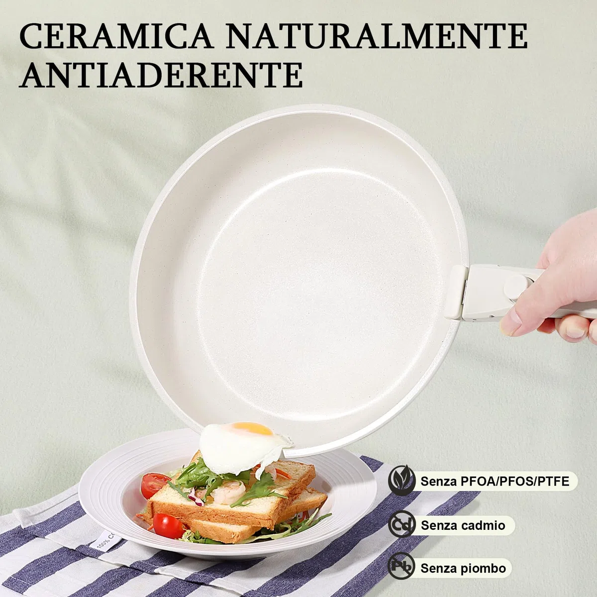 GiPP Set di Pentole e Padelle Ceramiche Antiaderenti 3 Pezzi con Manico Amovibile - Cucina Sana per Camper, Senza Tossine, Compatibile Induzione/Forno/Lavastoviglie