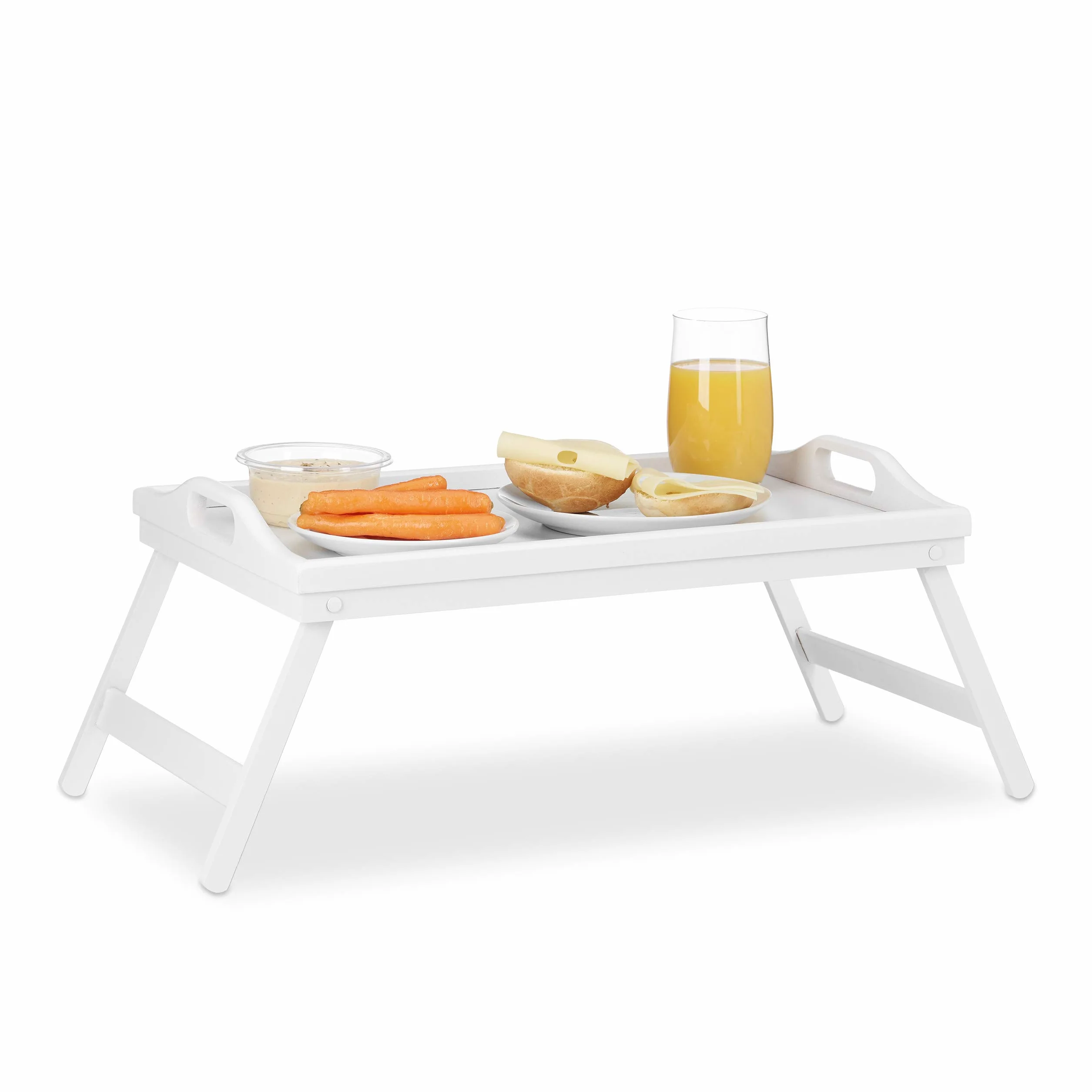 Relaxdays Vassoio da Letto in Bambù, Pieghevole con Manici, Bordo Rialzato, per Colazione, HxLxP: 22x61,5x30 cm, Bianco