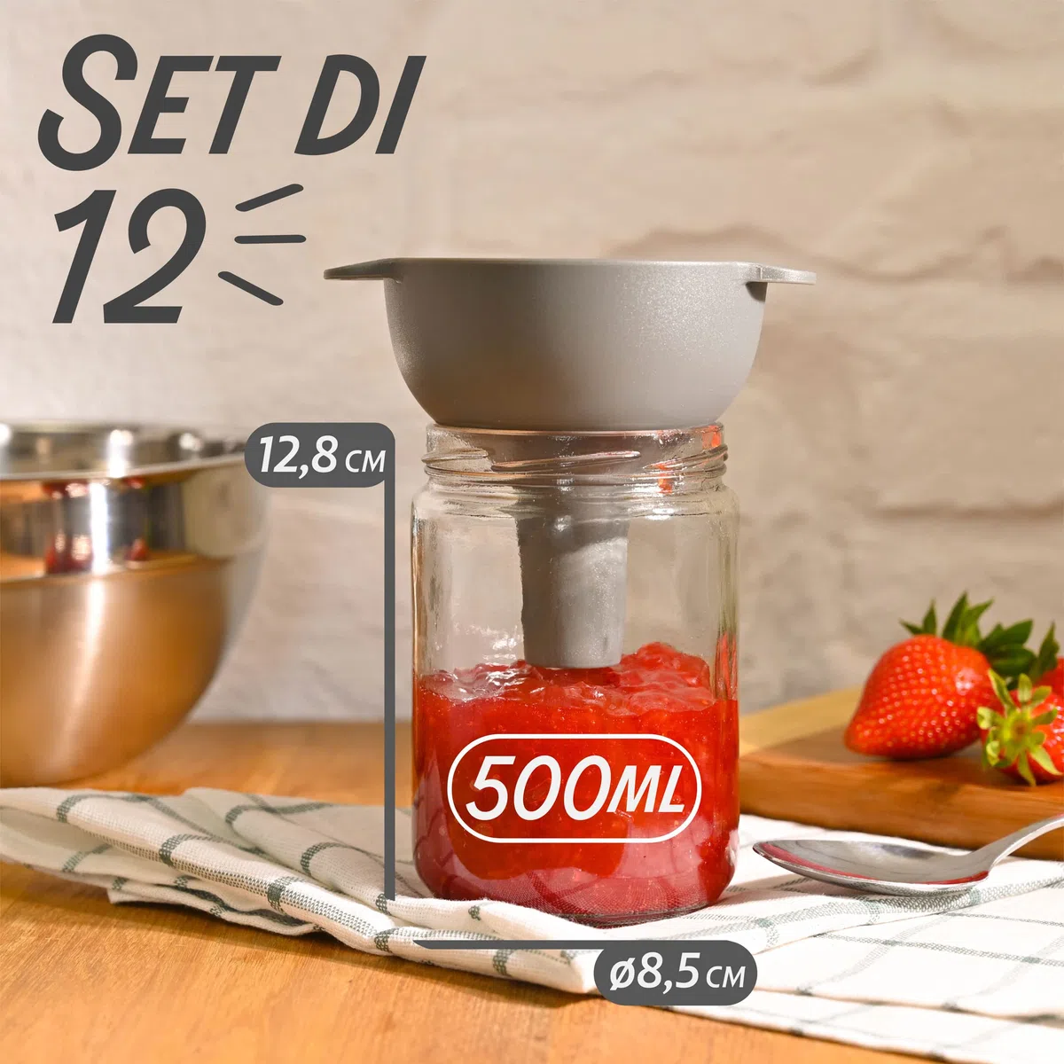Praknu 12 Barattoli di Vetro per Conserve 500 ml - Con Etichette e Pennarello - Ermetici - Lavabili in Lavastoviglie - Ideali da Regalare