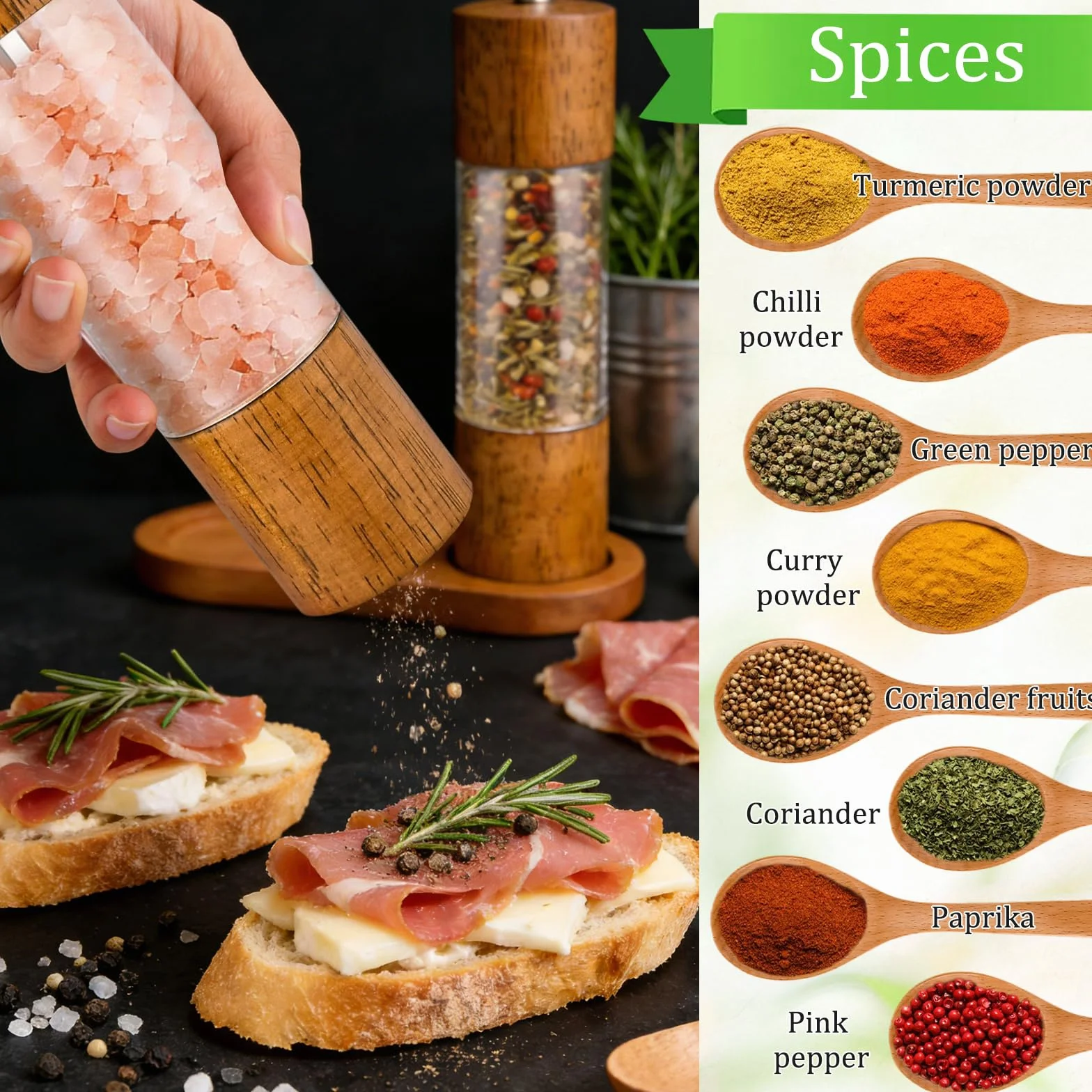 Macina Pepe,Macina Sale Pepe,Set Macina Sale e Pepe in Legno,Ceramico Regolabile Macinapepe,Macinino per Pepe con Trasparenti Finestra in Acrilico,per Cumino Erba Sesamo,Spezie, Finocchi