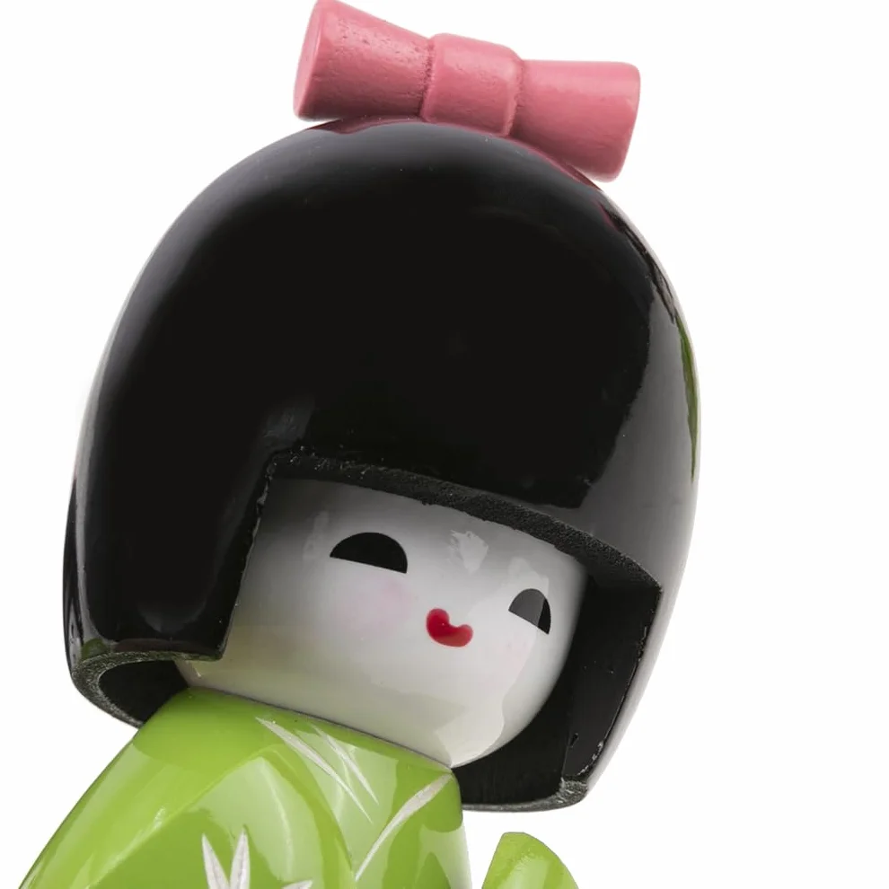 lachineuse - Trio Kokeshi giapponesi - Bambole giapponesi in legno - Kimono verde e fiori di ciliegio - Statuine decorative giapponesi - Idea regalo originale per decorazioni asiatiche