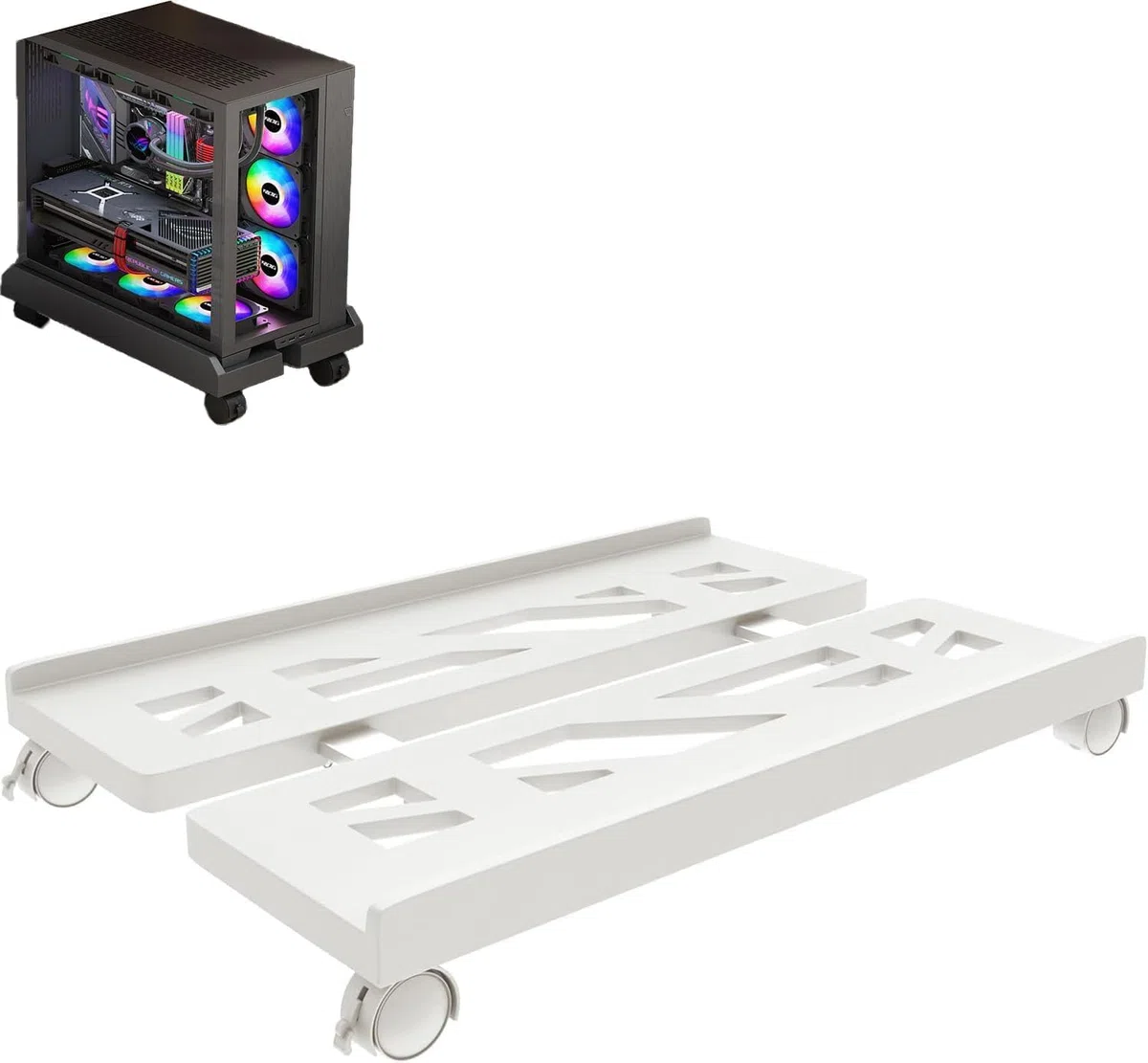 Supporto per PC Tower Stoucla, Carrello CPU Sotto La Scrivania del Giocatore, Base Universale per Computer Mobile a Quattro Ruote (Bianco)