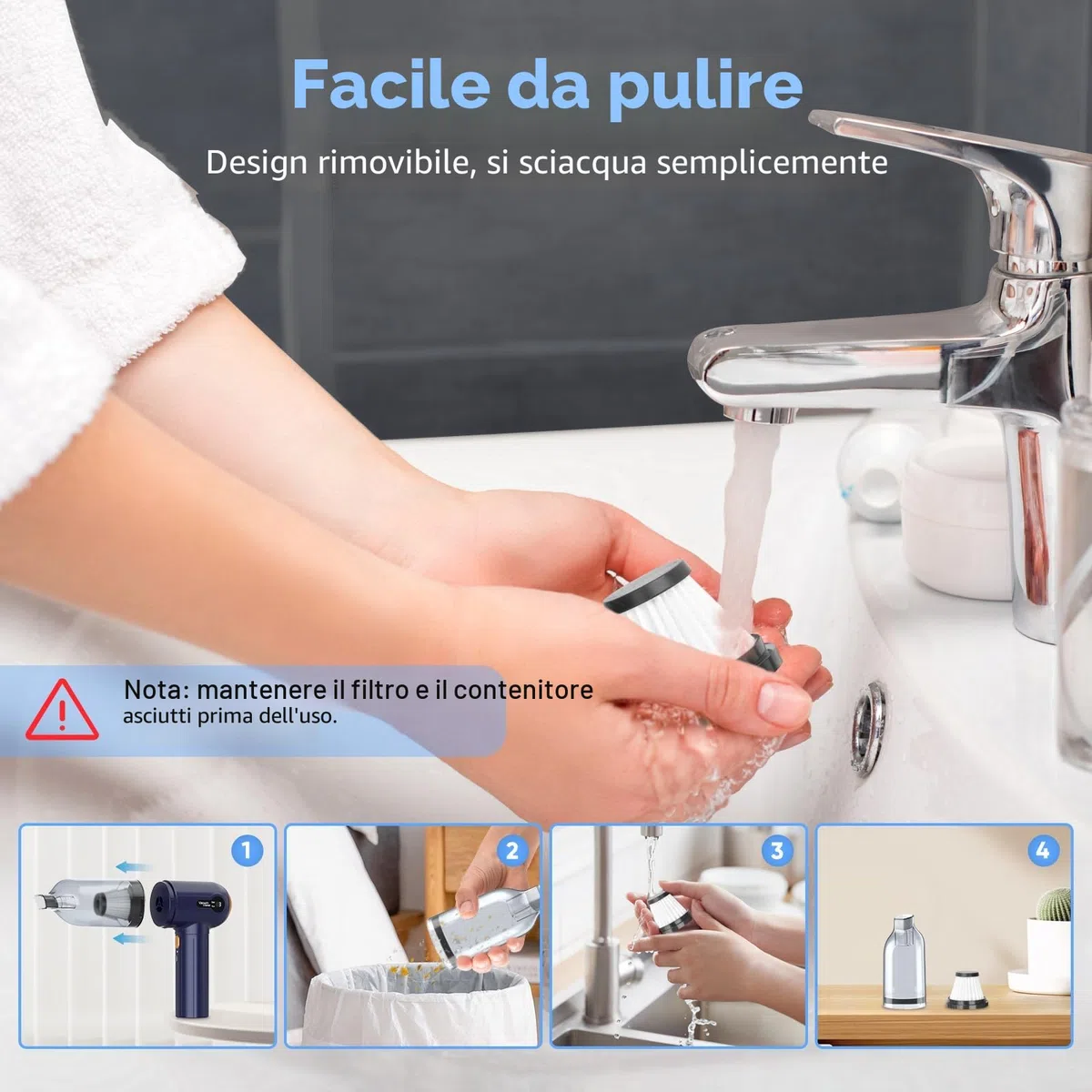 Tiazhan Aspirapolvere manuale, 15000 Pa, potente aspirapolvere a mano, 4 in 1, leggero soffiatore di polvere e aspirapolvere, display a LED, mini aspirapolvere ricaricabile USB, per auto (Blu)