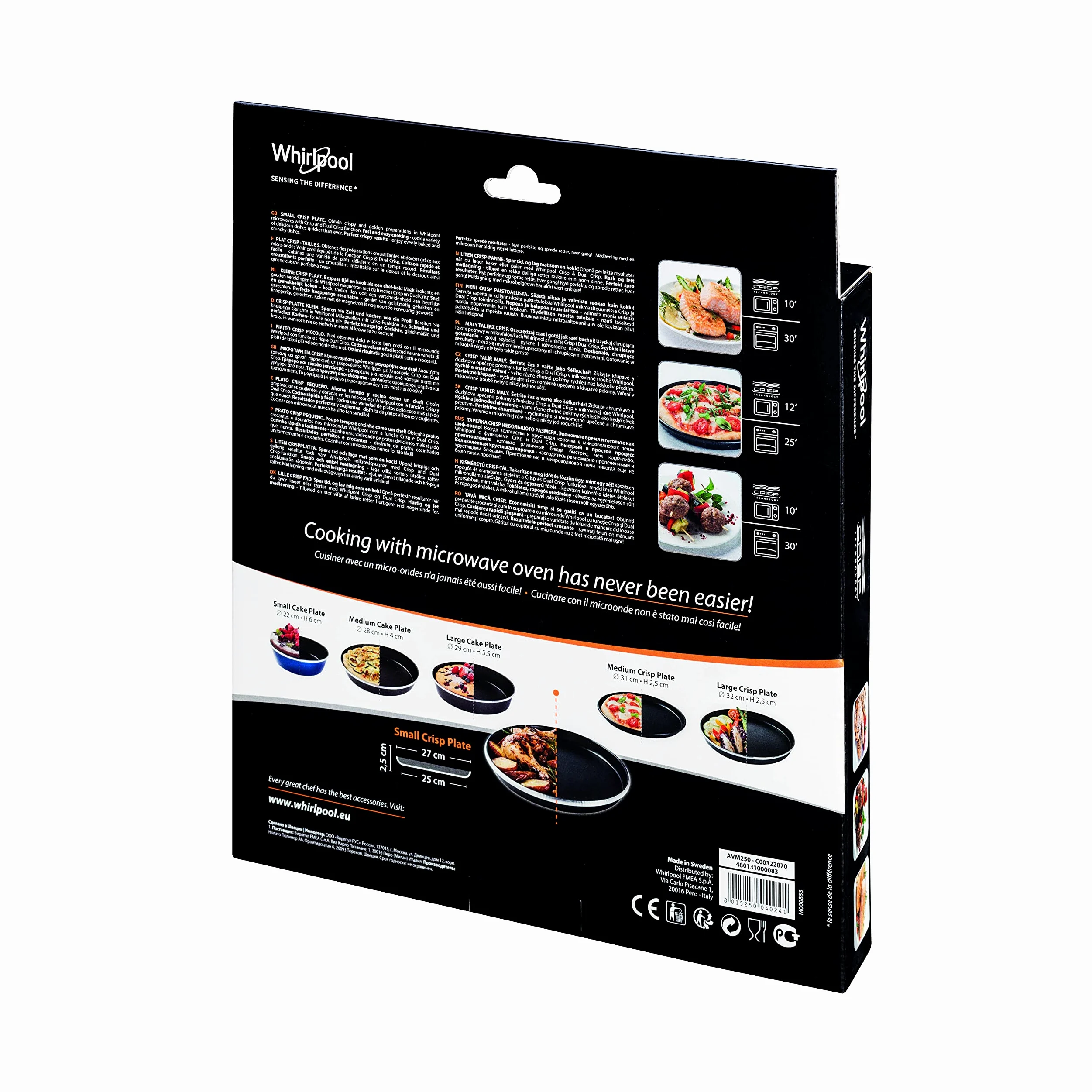 Whirlpool AVM250 - Libera installazione Piatto Crisp piccolo per forno a microonde, Nero, ∅ 25cm (interno)/ 27cm (esterno), h. 2.5 cm