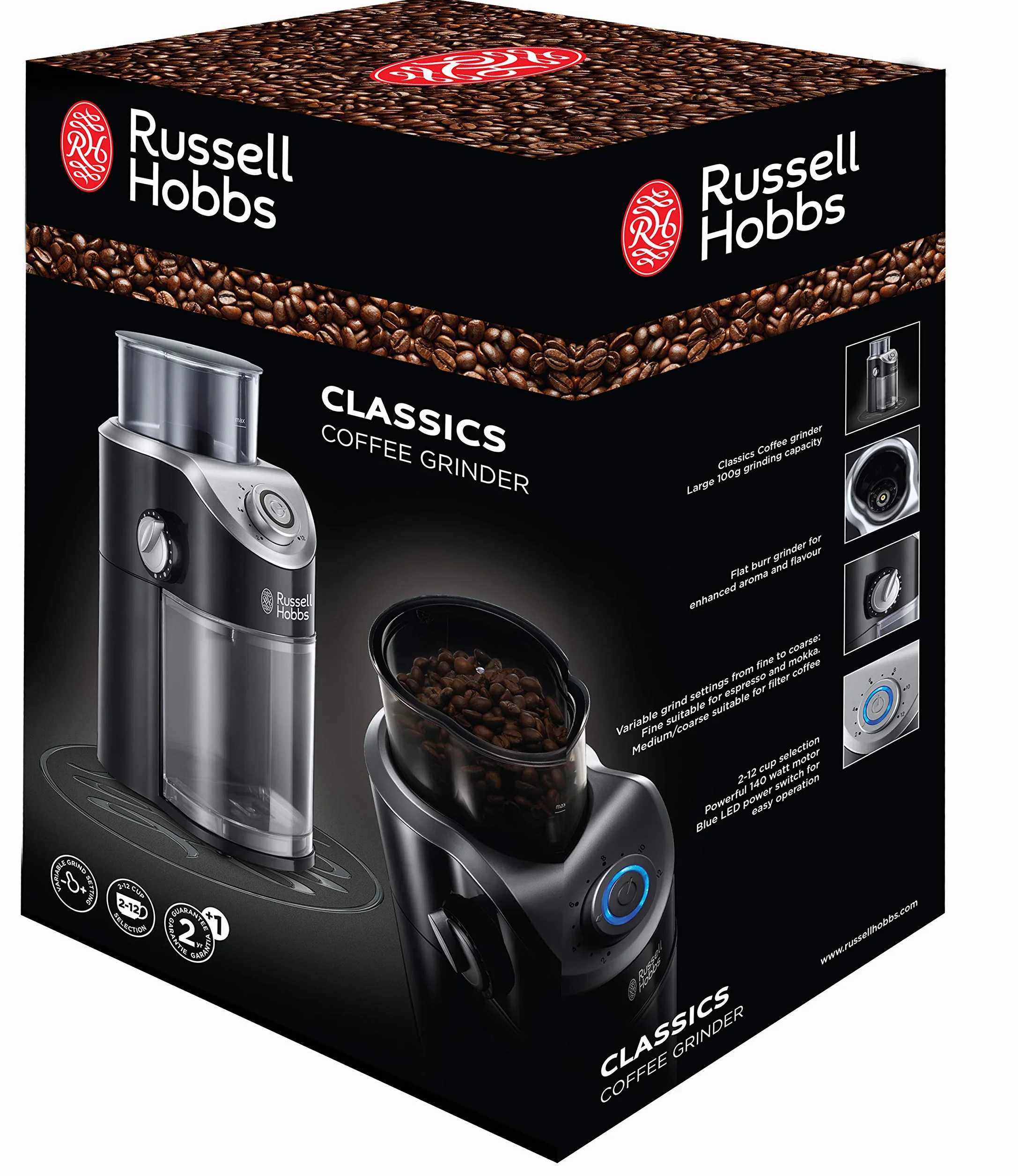 Russell Hobbs Macinacaffè Elettrico, Macina Chicchi, 140 W, Nero, 23120-56