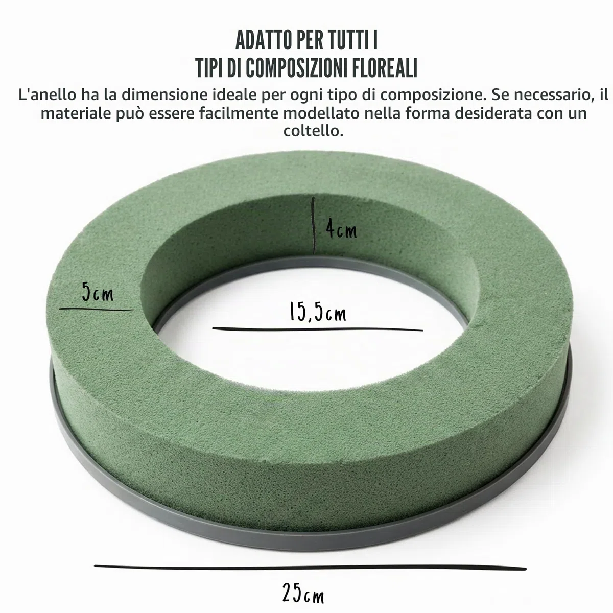 Corona in spugna floreale tonda – Set da 3 pezzi da 25 cm – Spugna da fiorista bagnabile, anello in spugna per composizioni floreali, decorazioni, fai da te per feste e regali, Made in Germany
