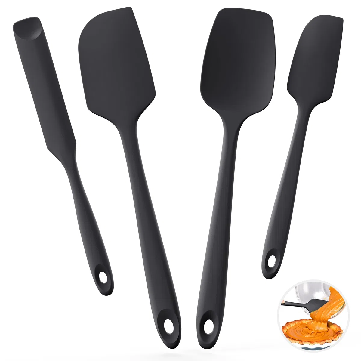 U-Taste Spatole in silicone per cucinare, raschietto per cottura alimentare resistente al calore fino a 315°C con anima robusta e bordo flessibile per pentole antiaderenti(4 pezzi,Nero)