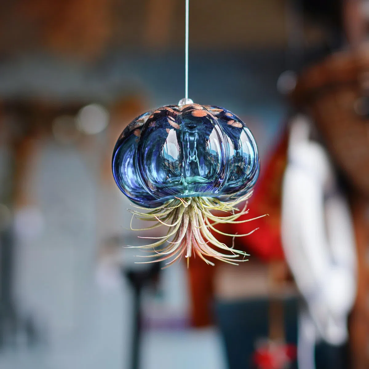 Vaso per piante aeree da appendere a forma di medusa Soffiato in vetro, dolce medusa blu, regalo per camera delle donne, giardino, decorazione per feste di nozze