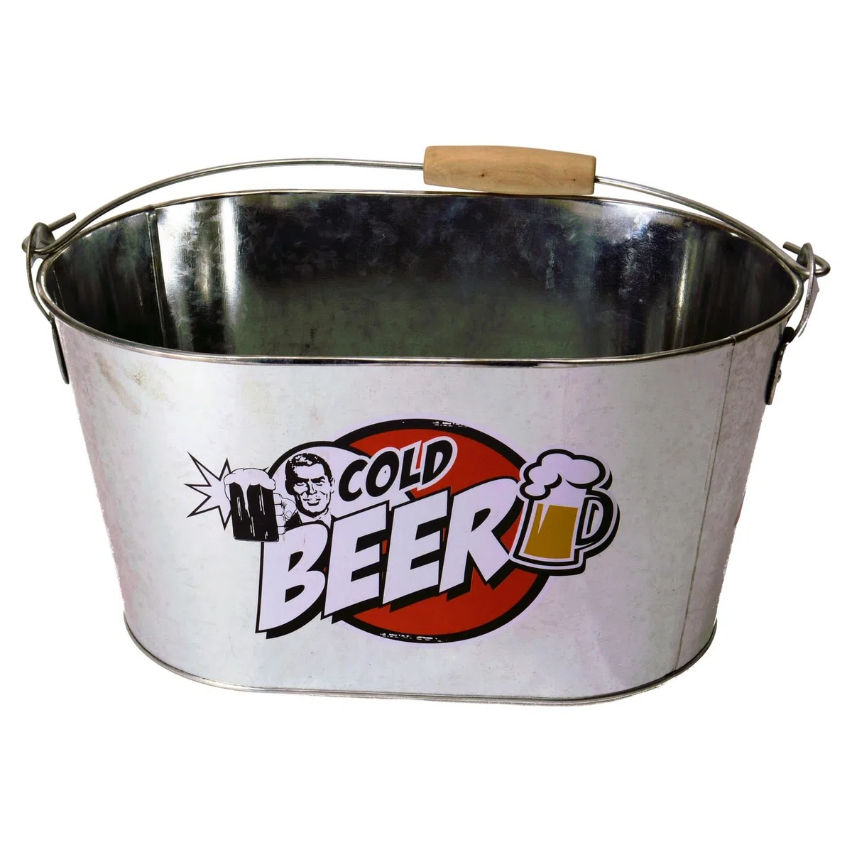 Out of the blue Secchiello Ovale in Metallo, Birra Fredda, con Manico e Impugnatura in Legno, 2 apribottiglie incl., Circa 26 x 13 cm, Argento, 26 x 13 x 4 cm