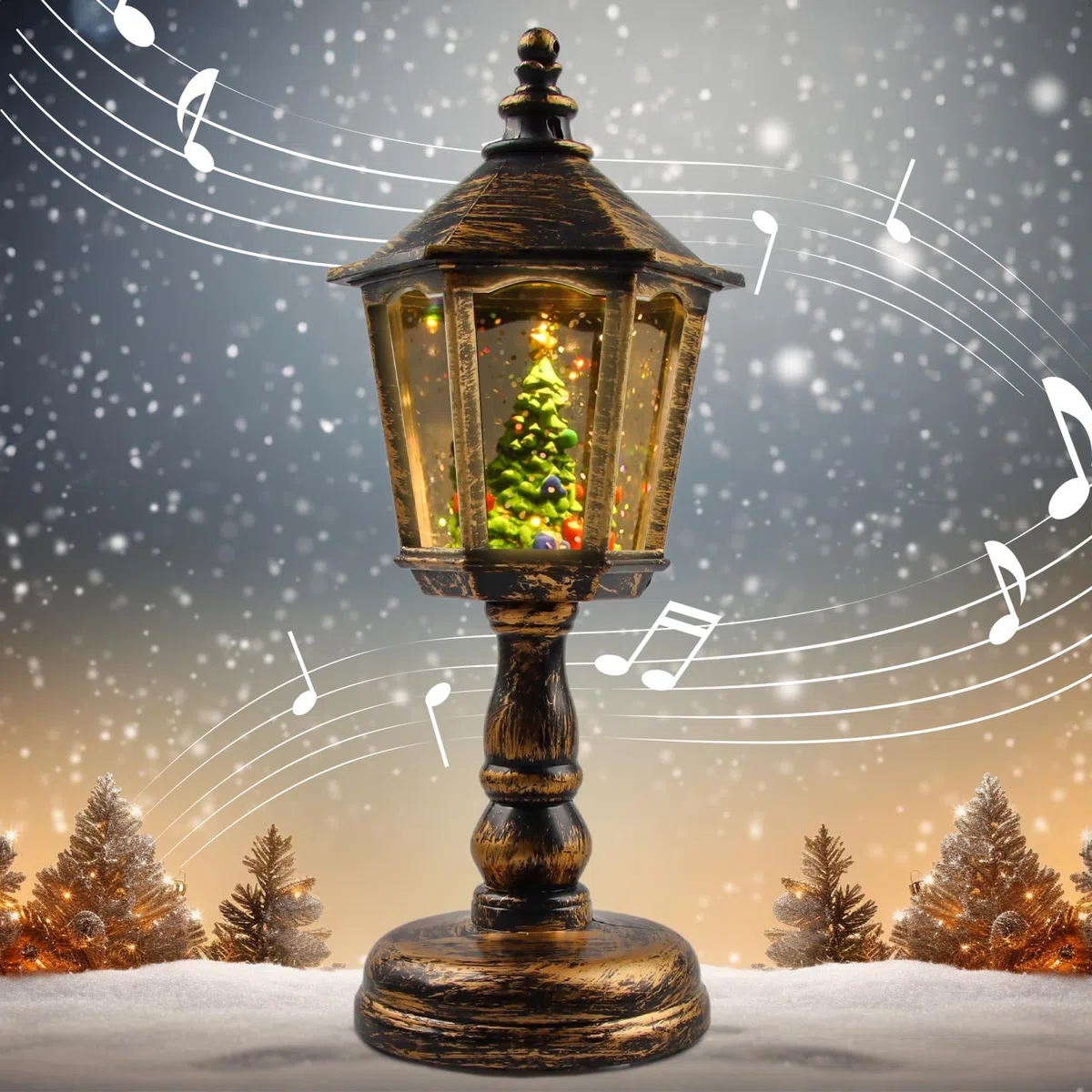 Lanterna di Natale a Globo di Neve con Musica, Retrò Globo di Neve Natalizio Ornamenti, LED Babbo Natale Fiocco di Neve Lampada di Natale Decorazioni Natalizie, Luce Notturna di Natale Regalo (bronzo)