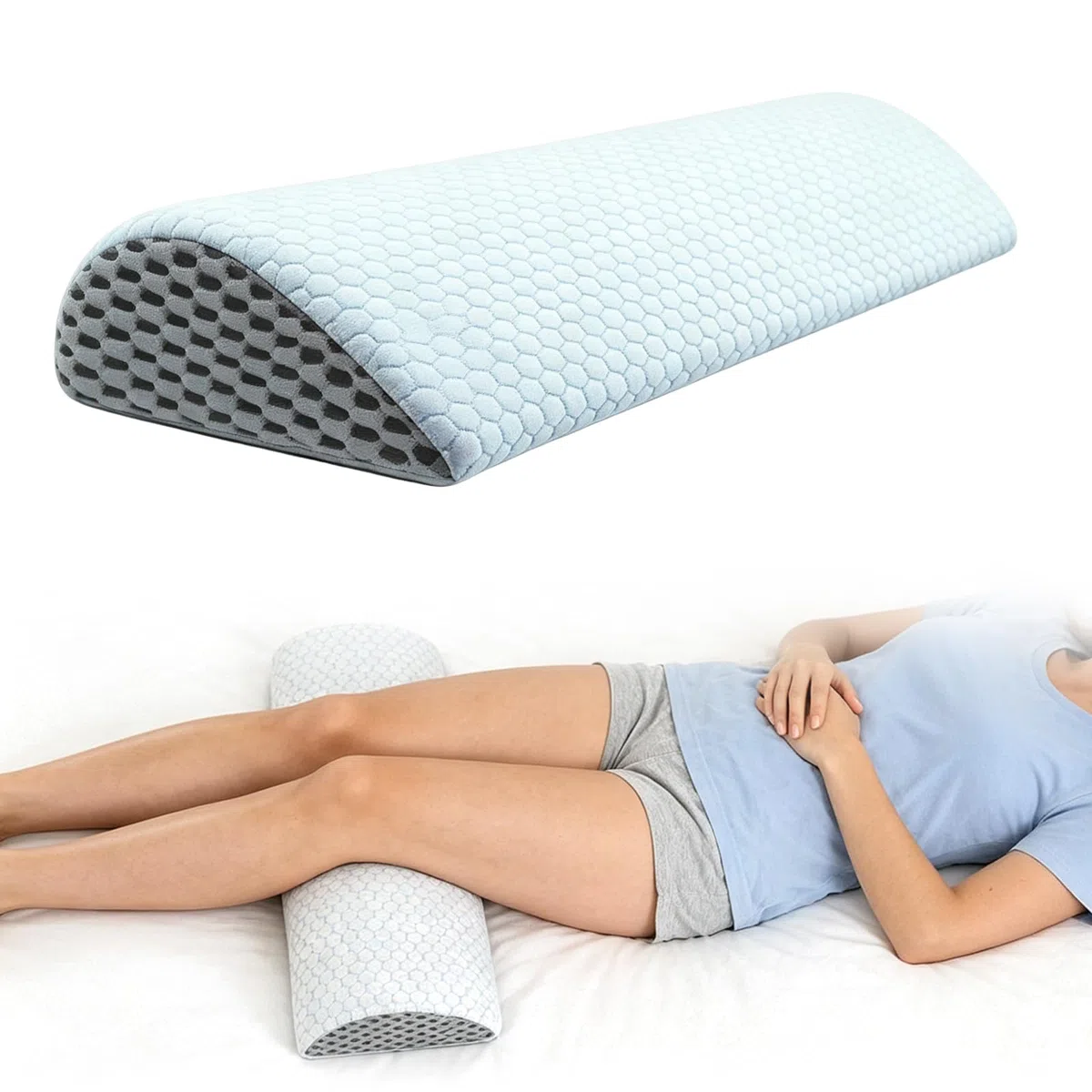 Cuscino Gambe Ginocchia per Dormire a Mezzaluna, Cuscino Lombare Ergonomico in Memory Foam per Dormire Lateralmente Morbido Supporto, Alleviare il Dolore, Sfoderabile e Lavabile (Bianco)