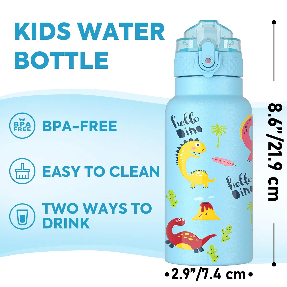 OLDLEY 500ml/17oz Bambini Bottiglia d'Acqua Isolata in Acciaio Inossidabile con Cannuccia Doppia Parete in Metallo Sottovuoto Riutilizzabile con 2 Coperchi Diversi Bevande Calde Fredde