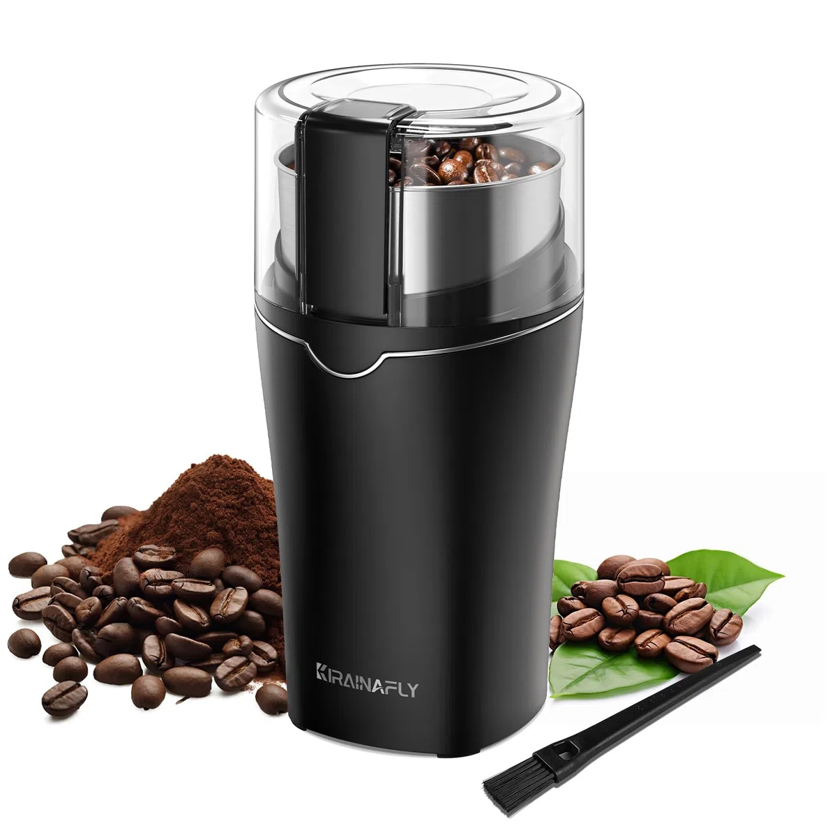 Macina caffe' elettrico, Macina semi lino e chia per cucina 300W, camera rimovibile in acciaio inox, fino a 12 tazze, facile per fagioli di caffè, spezie, erbe aromatiche, semi di lino (argento)