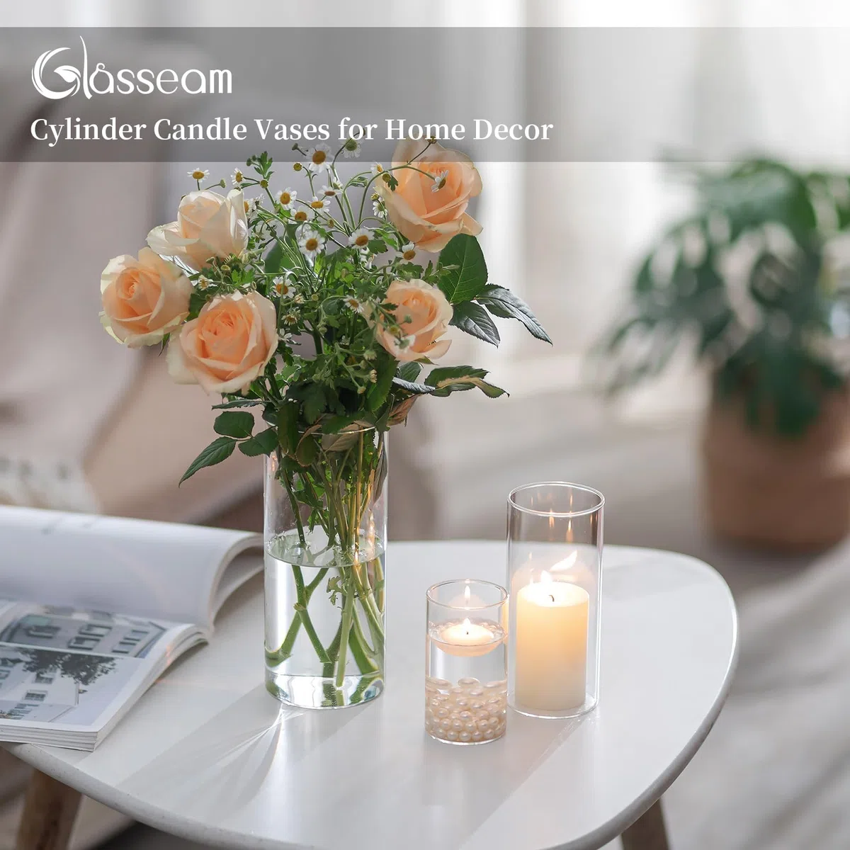 Cilindro Vaso Per Fiori In Vetro Trasparente, 3 Pezzi/Set Glasseam Modern Basic Vasi Per La Decorazione Della Tavola Centrotavola Matrimoni Fiori Rose Pampa Per Soggiorno Ornamenti, 10/15/20 Cm Alto