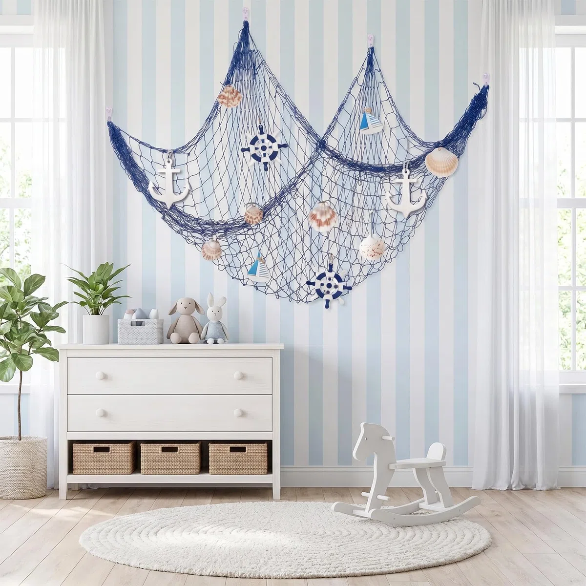 SZHUGEKI 1 rete da pesca decorativa da 2 m, decorazione a rete da pesca naturale, decorazione per feste, bagno