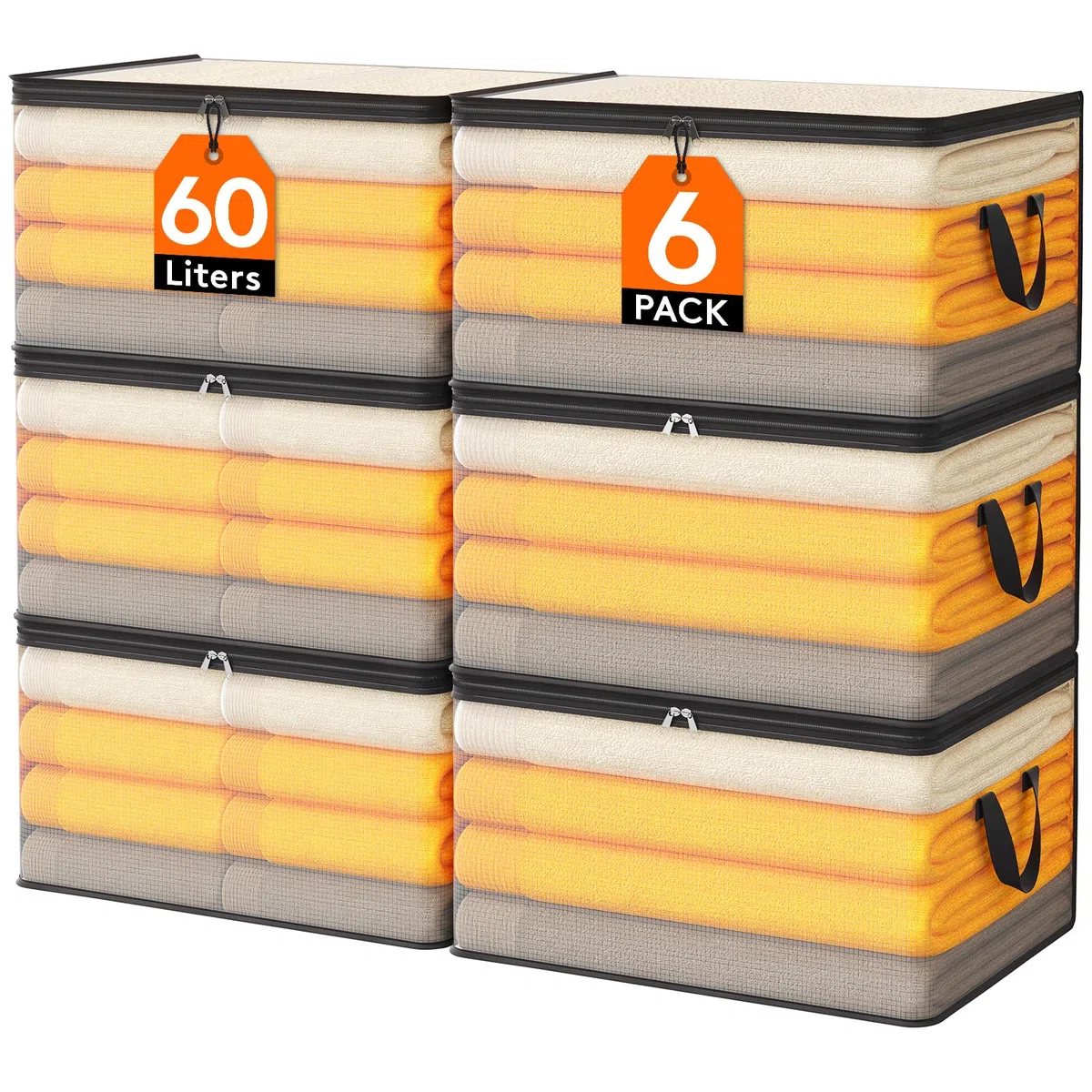 Lifewit 6 Pezzi Scatole per Armadio Trasparente 60L, Organizzatore Armadio Pieghevole con Manici, Scatole per Vestiti en PP, Scatoloni Trasloco, Organizer Armadio per Vestiti, Coperte, Piumoni