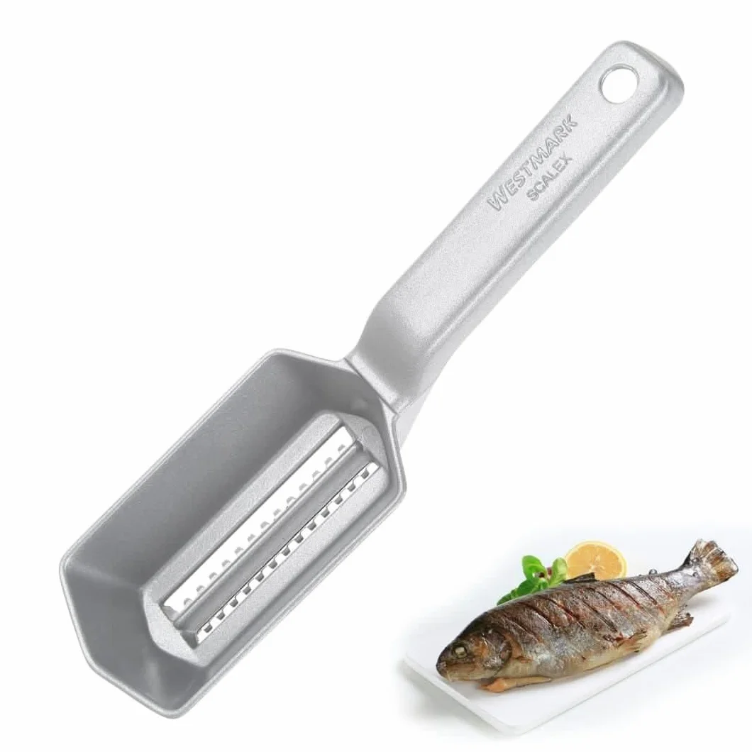 Westmark Desquamatore con vaschetta do raccolta, Alluminio, Rivestimento alimentare, Acciaio inox, 21 x 5,9 x 5,3 cm, Scalex, Argento, 65002260