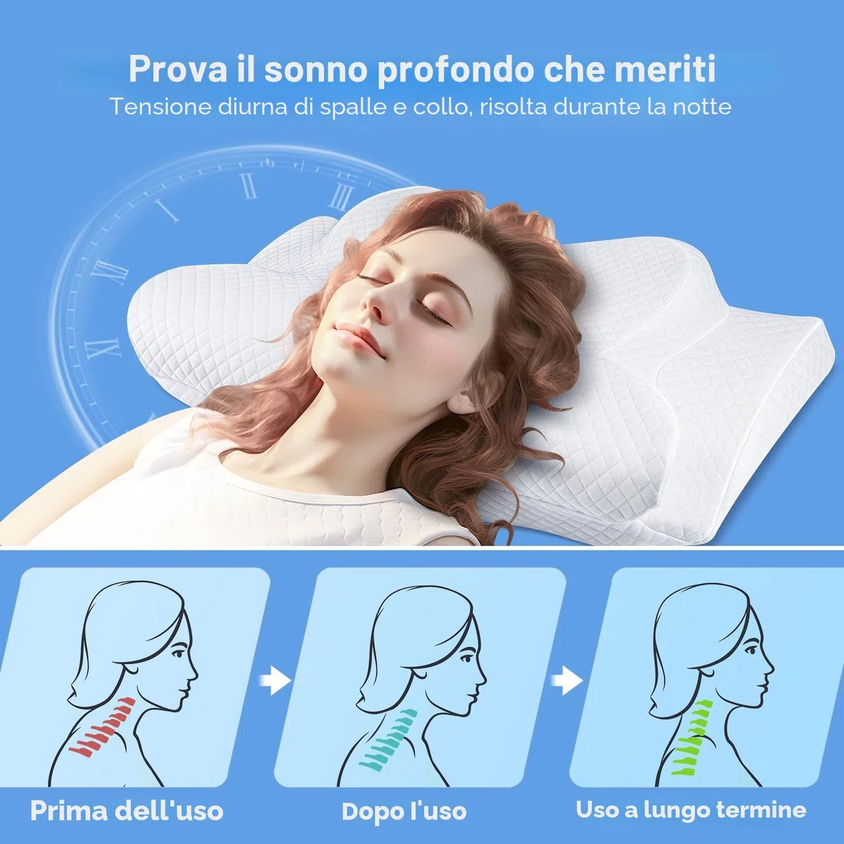 Cuscino Cervicale per Dormire, Cuscino Ortopedico in Memory Foam, 2 in 1 Cuscino Ergonomico Cervicale per Dormire sul Fianco con Federa Sfoderabile e Lavabile, 60x36x11/13cm, Bianco