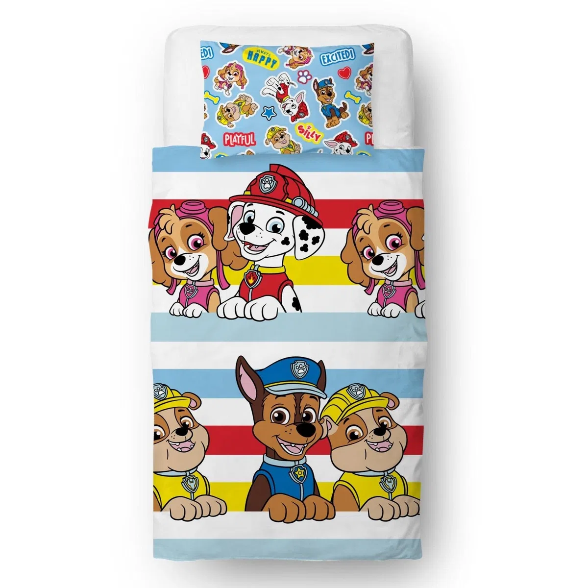 Paw Patrol Set copripiumino singolo per bambini, reversibile, double-face, con federa coordinata, con personaggi del mondo dei personaggi