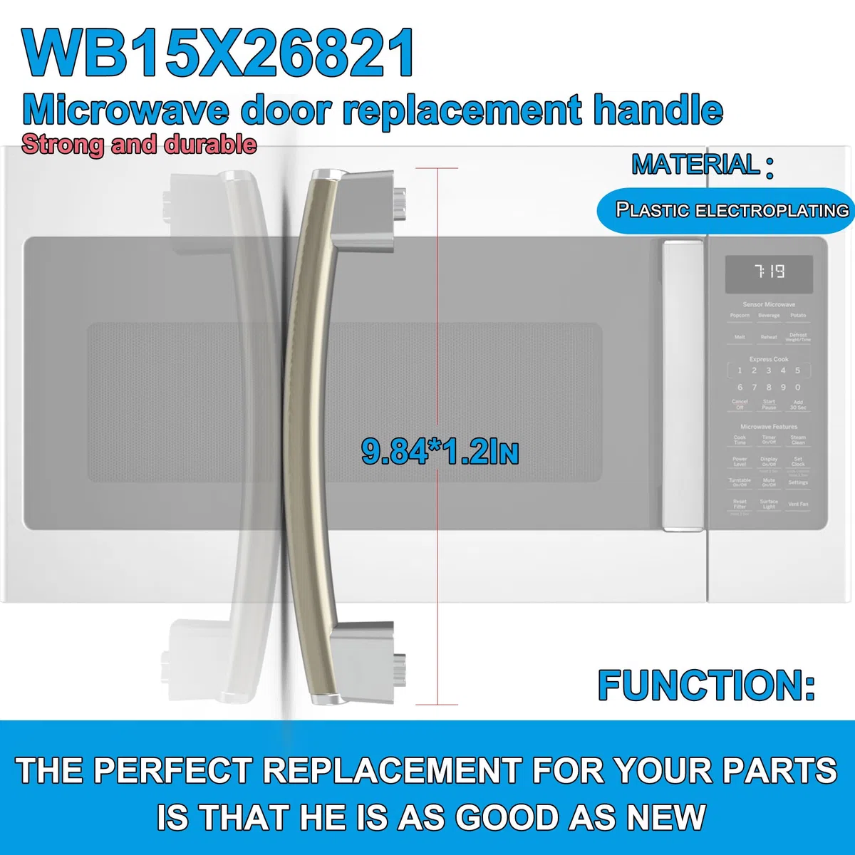 Ricambio per maniglia per porta microonde WB15X26821 GE, parti elettriche generiche per microonde, compatibile con JVM6175SK2SS JVM7195SK3SS JVM6175SK1SS JVM6175EK2ES JVM7195SK1SS, 4464467 AP6024408