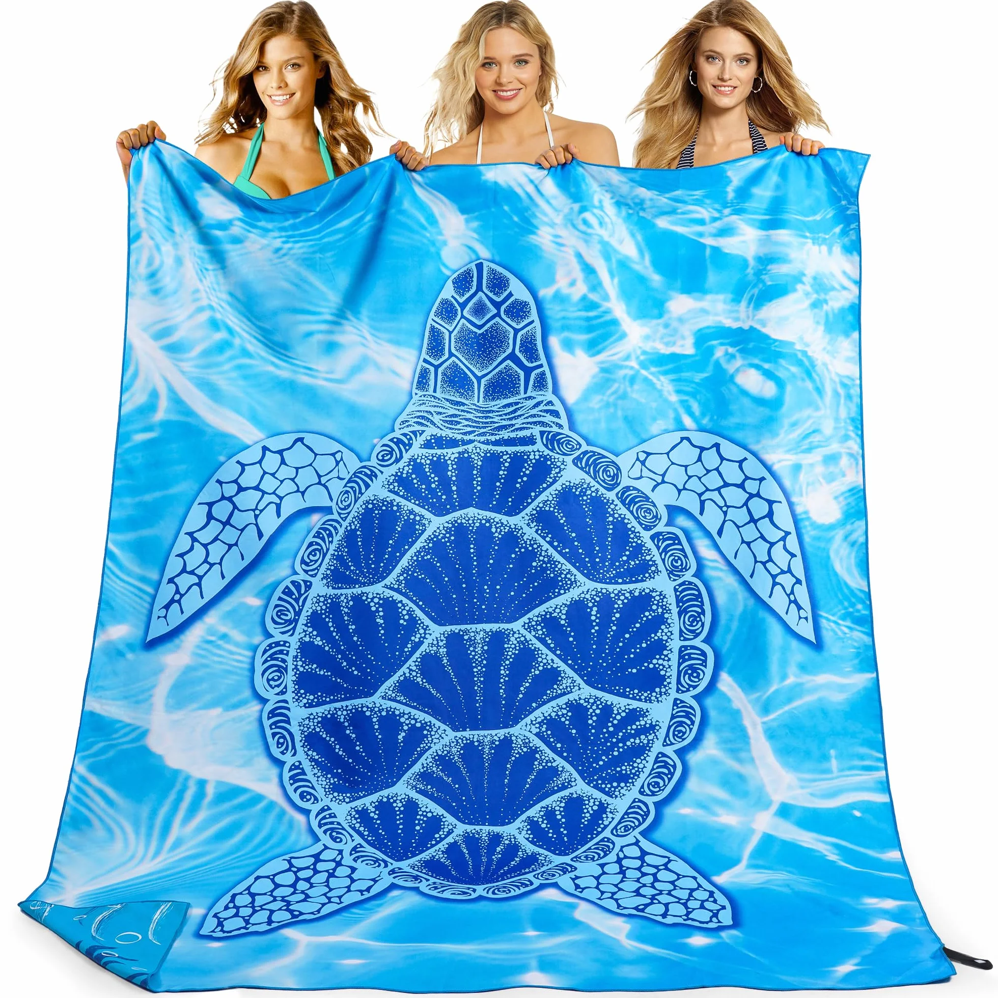 KUOGAS Telo Mare xxl 200x145 cm, Asciugamano Grande In Microfibra Ad Asciugatura Rapida, Telo Bagno Senza Sabbia, Coperta Da Spiaggia Donna (Tartaruga blu)