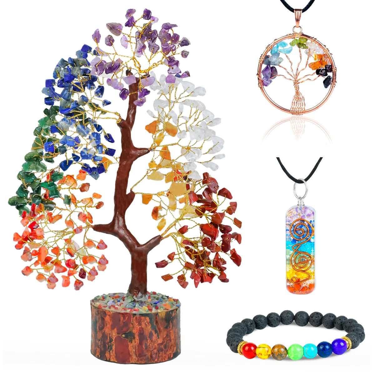 Crocon Albero della Vita con 7 chakra, braccialetto e 2 ciondoli in cristalli un pietre curative idea regalo per donne decor per la casa regali di compleanno per donne, regalo donna, mamma e sorella