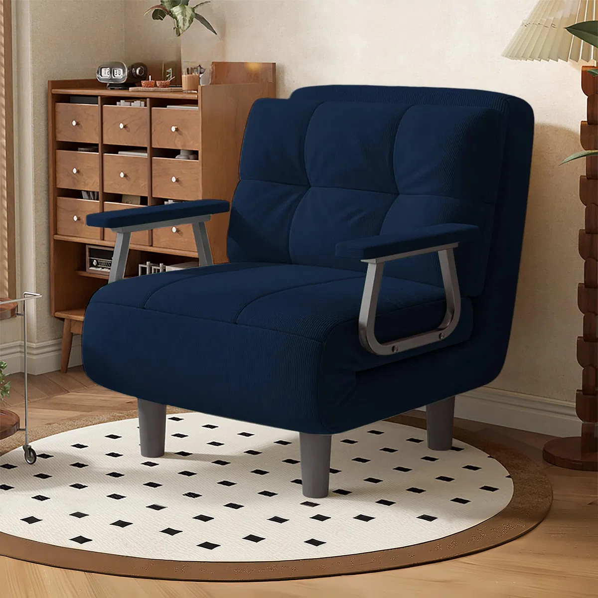 Fabulcozy - Poltrona letto convertibile a 1 posto – Ottimo comfort, rimovibile con cuscino, braccioli e piedi in metallo (Blu)