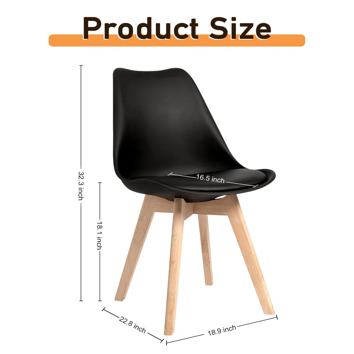 CangLong Set di 4 sedie da ufficio con gambe in legno massiccio di faggio, sedie imbottite dal design retrò del Mid Century per la cucina, la sala da pranzo e il soggiorno, nero