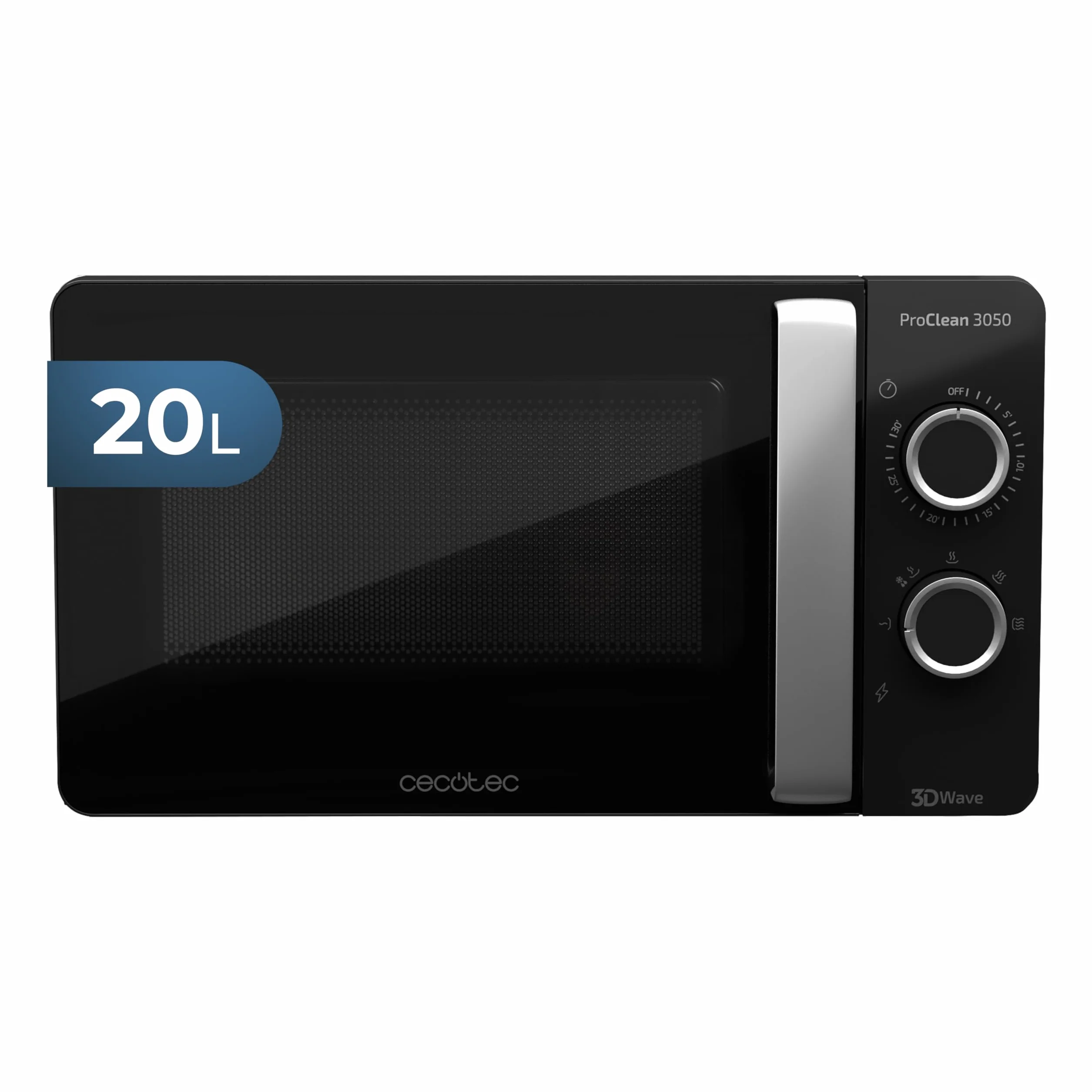 Cecotec Forno a Microonde ProClean 3050 Capacità 20 L, rivestimento Ready2Clean, potenza 700 W, 6 livelli operativi, timer 30 min, modalità scongelamento, colore nero e argento