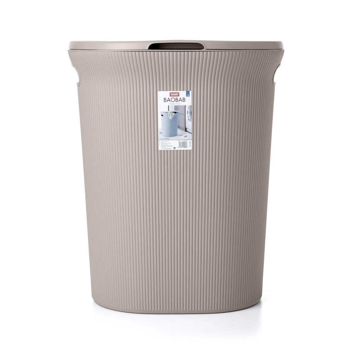 Tatay Cesto Biancheria Sporca Baobab, 40L dI Capacità, Polipropilene, Senza BPA, con Coperchio, Tortora, Dimensione: 41 x 33 x 50 cm