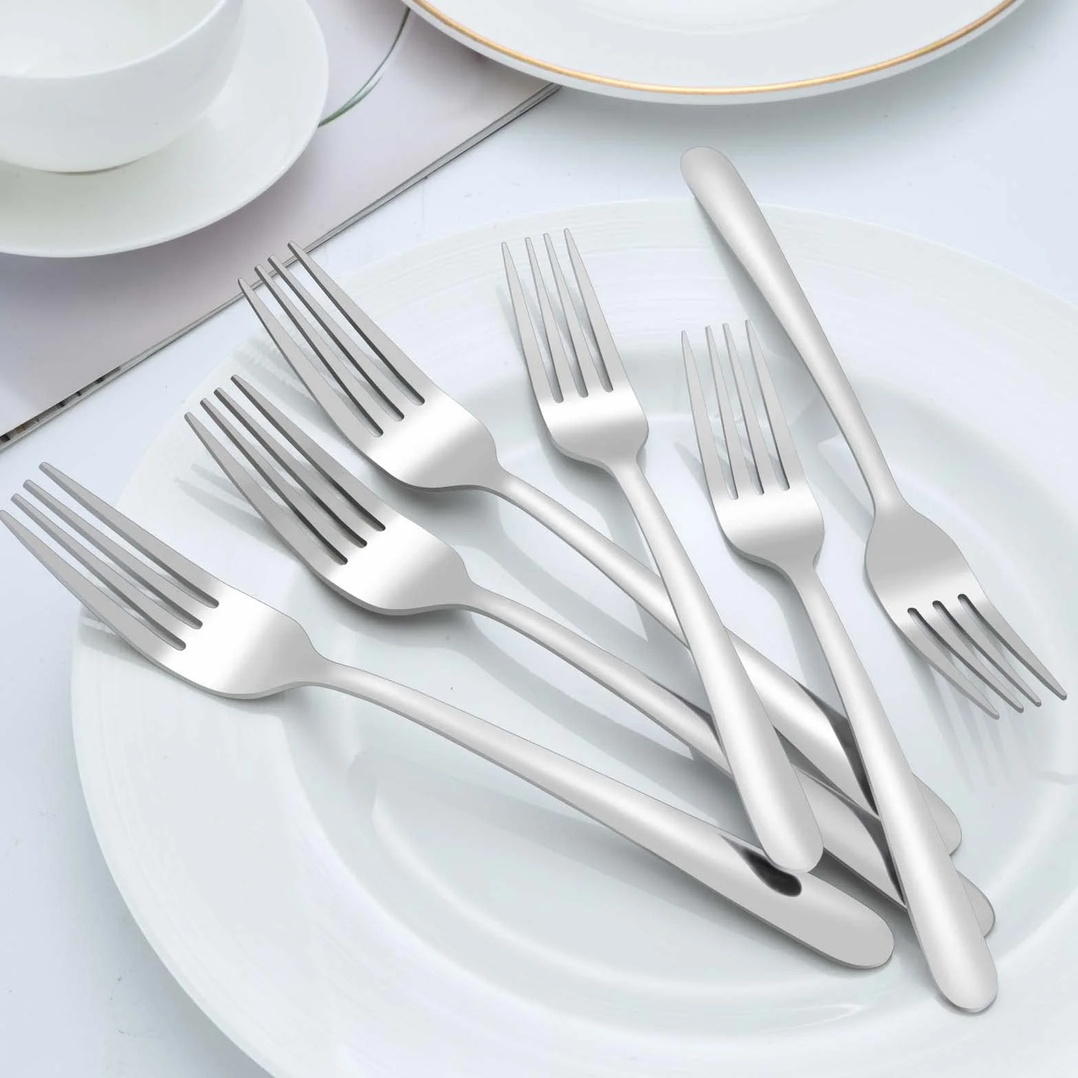 BEWOS Set 24 Pezzi Forchette da Tavola, in Acciaio Inox, 8,1Pollici (20,7 cm) da Tavolo, Lucidate a Specchio, Lavabili in Lavastoviglie, Uso per Casa, Hotel o Ristorante
