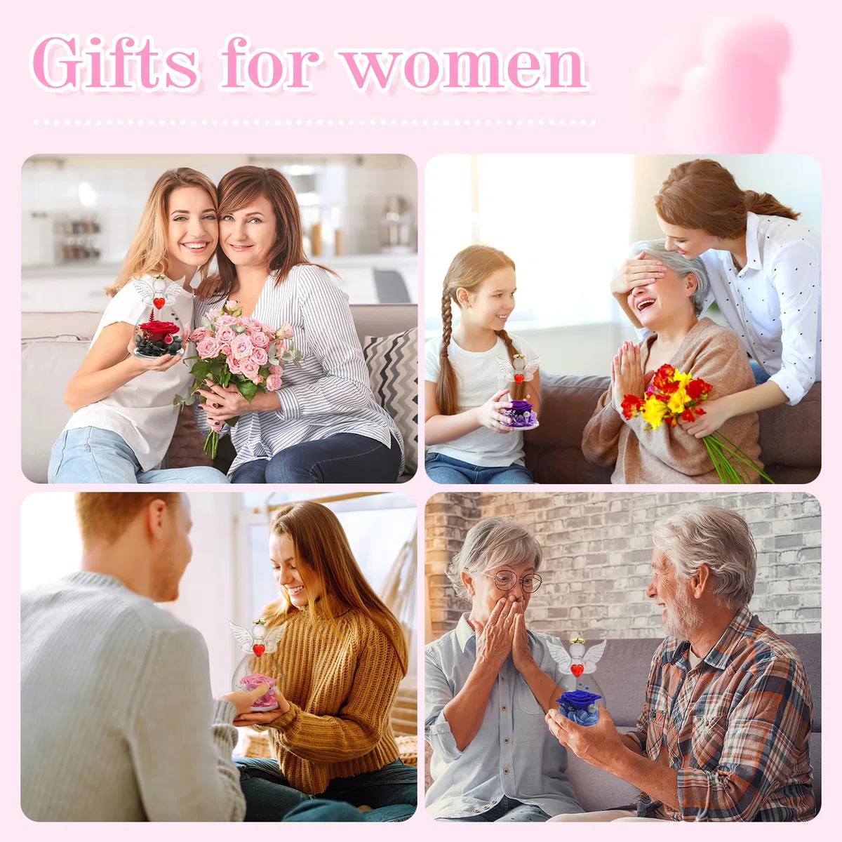 Miofula Festa della Mamma Idee Regalo Mamma Nonna,Rosa Stabilizzata Figurine Angelo Regalo Donna Compleanno,Rosa Eterna Regali Festa della Mamma,Fiori Stabilizzati Regali Donna Fidanzata Anniversario