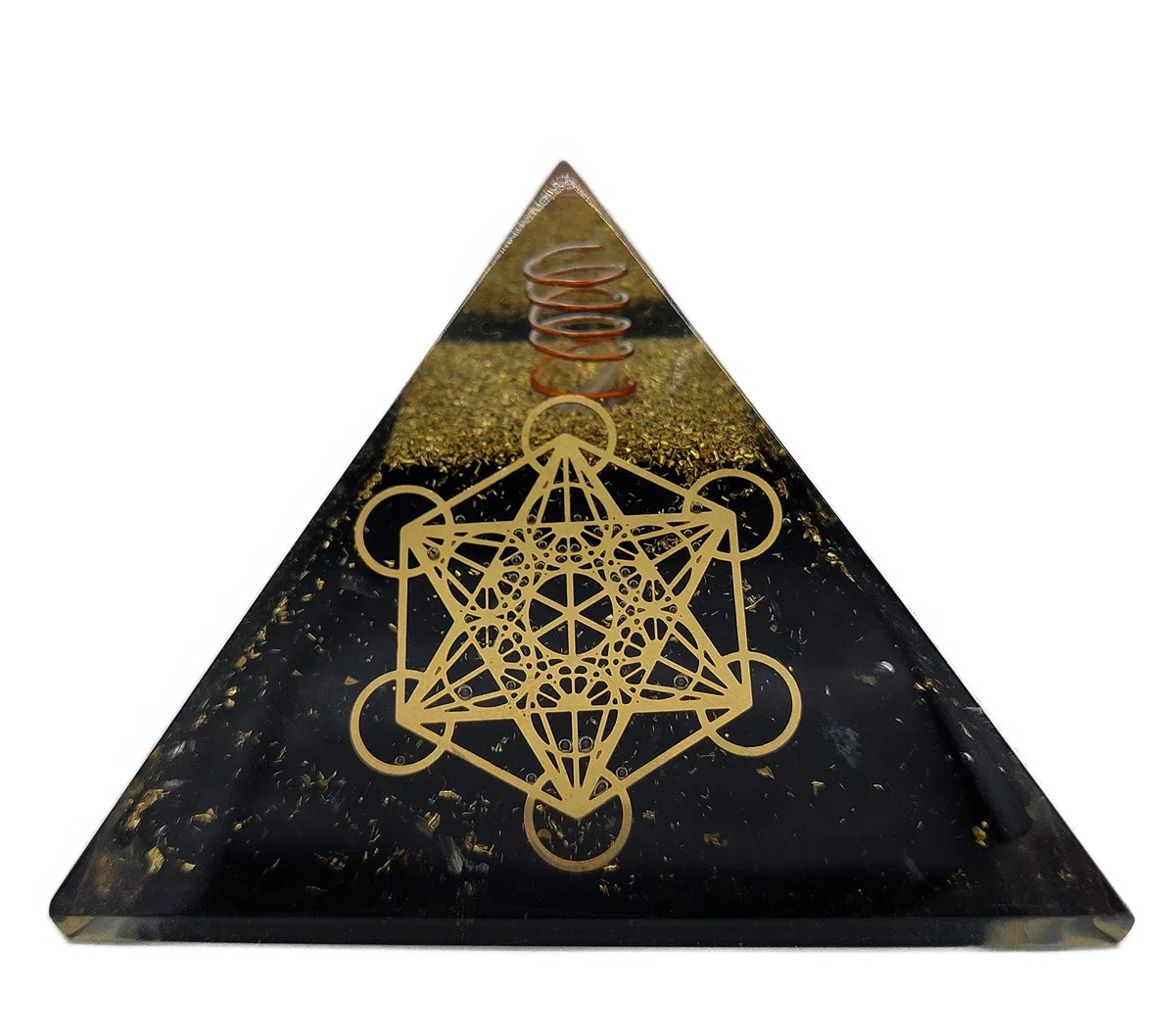 Energia PiratEnergia Piramide Orgonite (240 g/8 cm), pietra preziosa di tormalina nera con simbolo Metatrons cubo | Protezione energetica fortuna armonia
