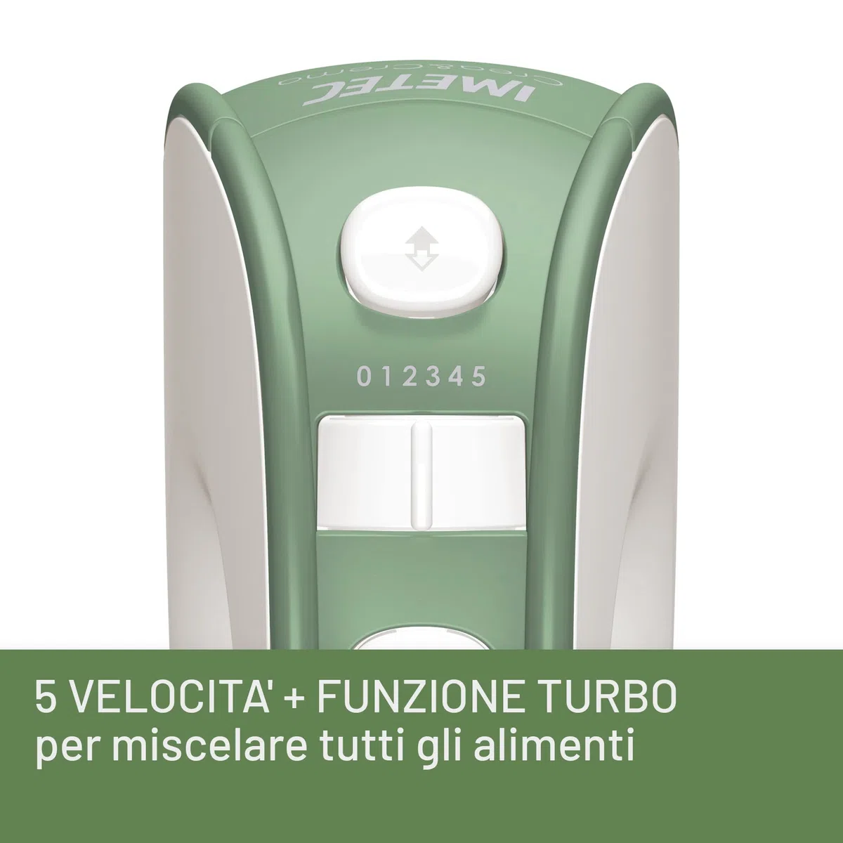 Imetec Crea&Crema sbattitore elettrico, Fruste extralunghe per impasti dolci e panna montata, Ganci acciaio inox per impastare, 5 velocità, Funzione turbo, Design ergonomico, 500 w