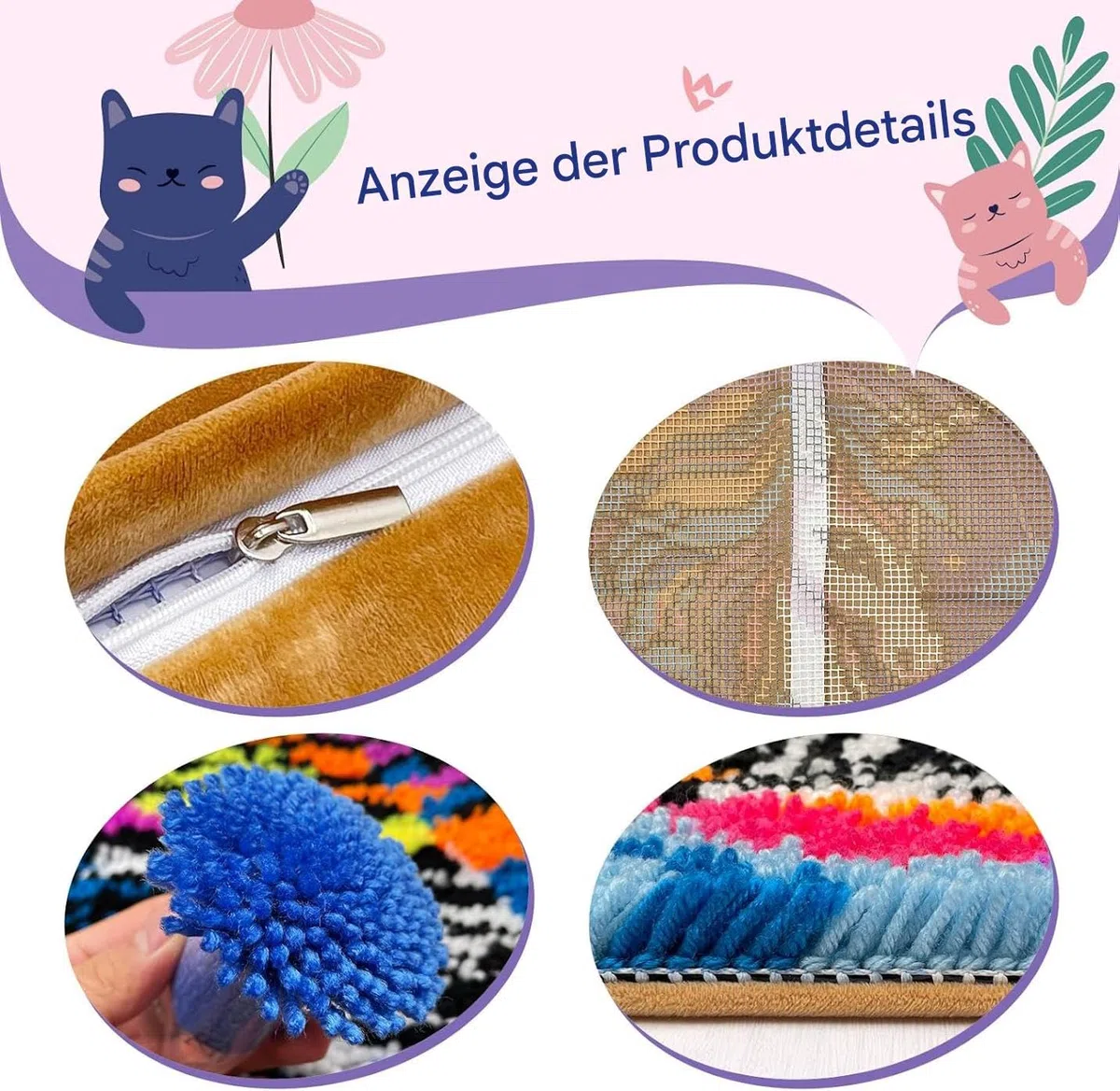 ANSIWEIGO Latch Hook - Set di cuscini da 43 x 43 cm, fai da te con ganci, a punto croce, per decorazioni per la casa, motivo gatto bianco