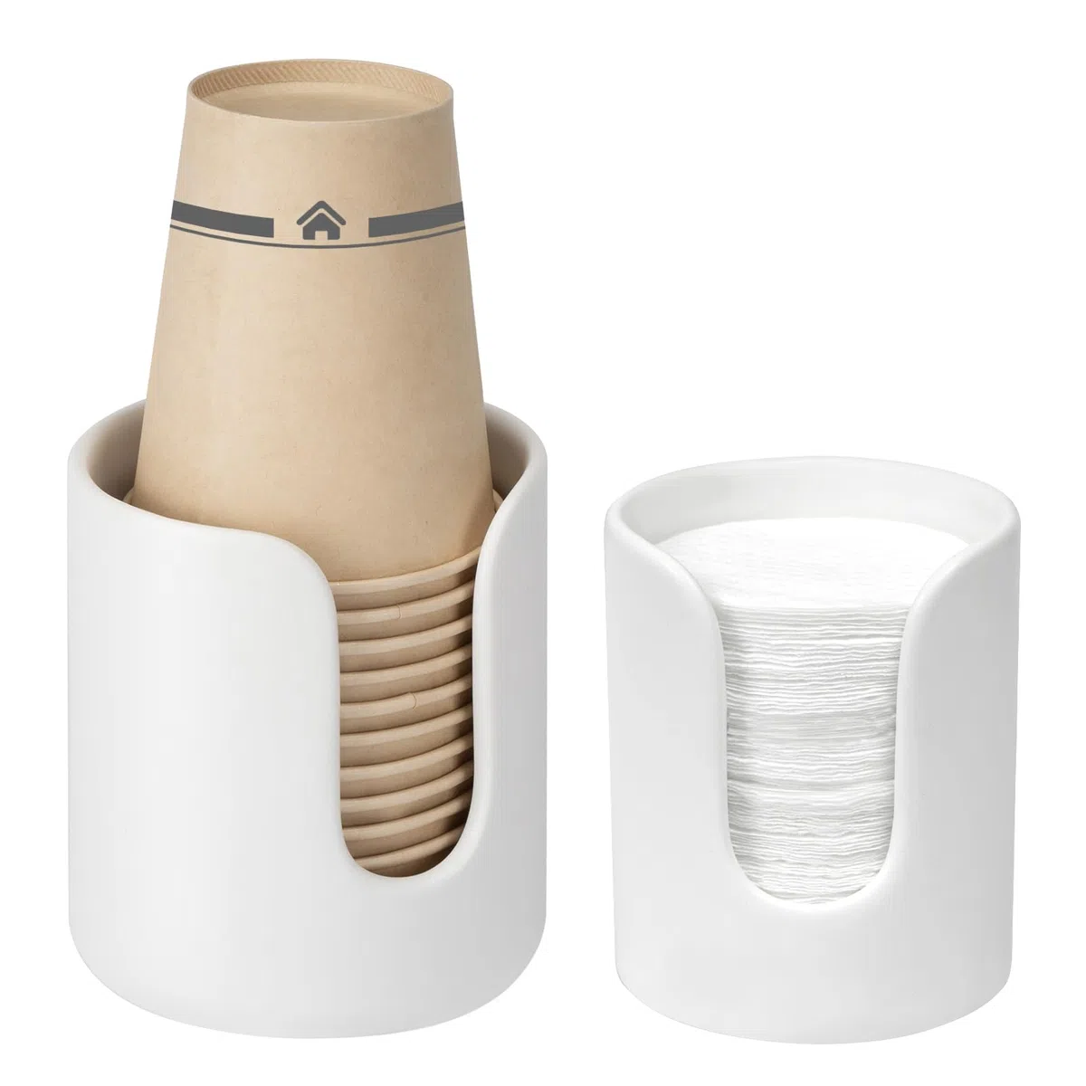 Set di Dispenser per Tazze da Bagno in Ceramica 85ml + 296ml con Porta Tazze di Carta Monouso per Bagno, Portadischi di Cotone, Elementi Essenziali per Bagno degli Ospiti (Set di 2 Bianchi)