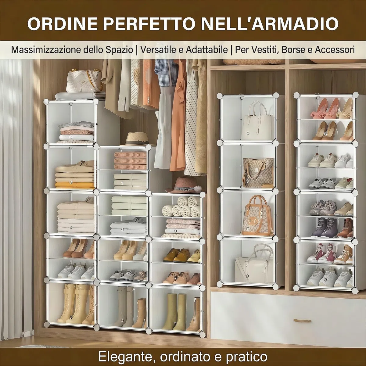 Scarpiera salvaspazio a 30 scomparti con porta, scarpiera modulare in plastica chiusa bianca, mobile per scarpe ingresso fai da te per corridoio camera da letto