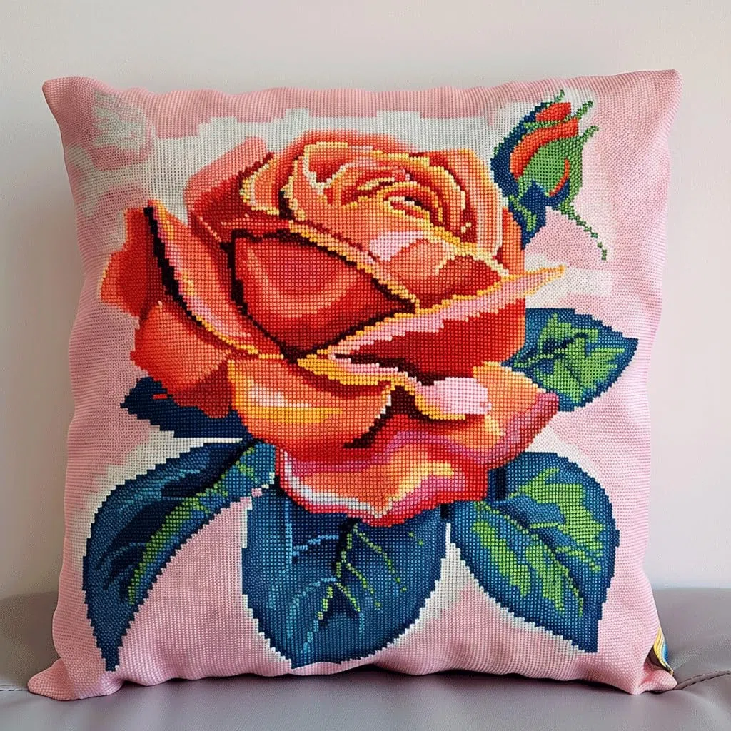 Taxpy Kit di Cuscino con Gancio a Scatto, Kit per Fabbricare Cuscini a Punto Croce per Principianti, Cuscino per Uncinetto Cucito Fai-da-Te,43x43 cm(Fiori che sbocciano,C)