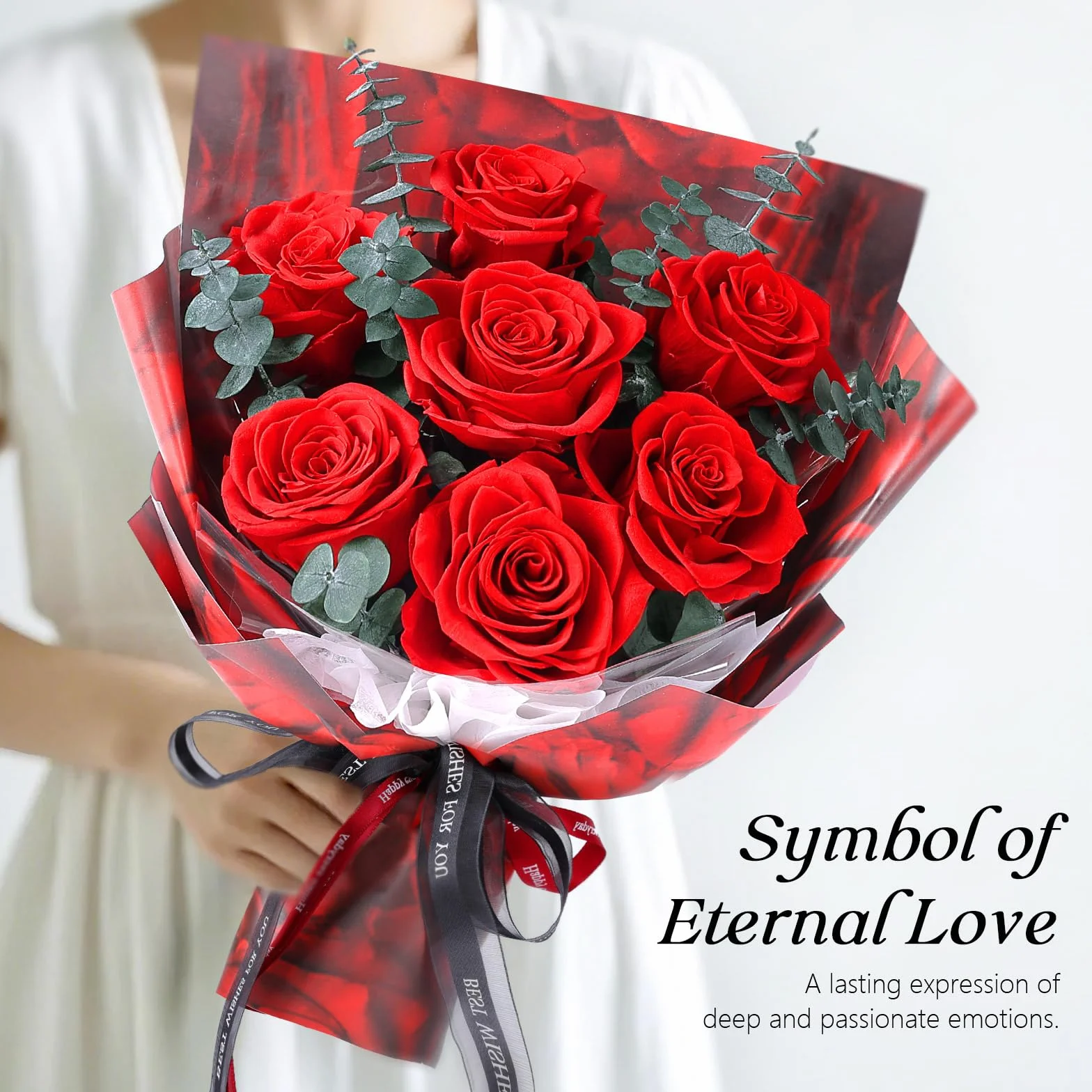 Bouquet di 7 Rose Rosse con Vaso, Rosa Stabilizzata, Fiori Eterni Conservati, Regali per Donna, Mamma, Moglie, Fidanzata, per Compleanno, Anniversario, San Valentino, Festa della Mamma