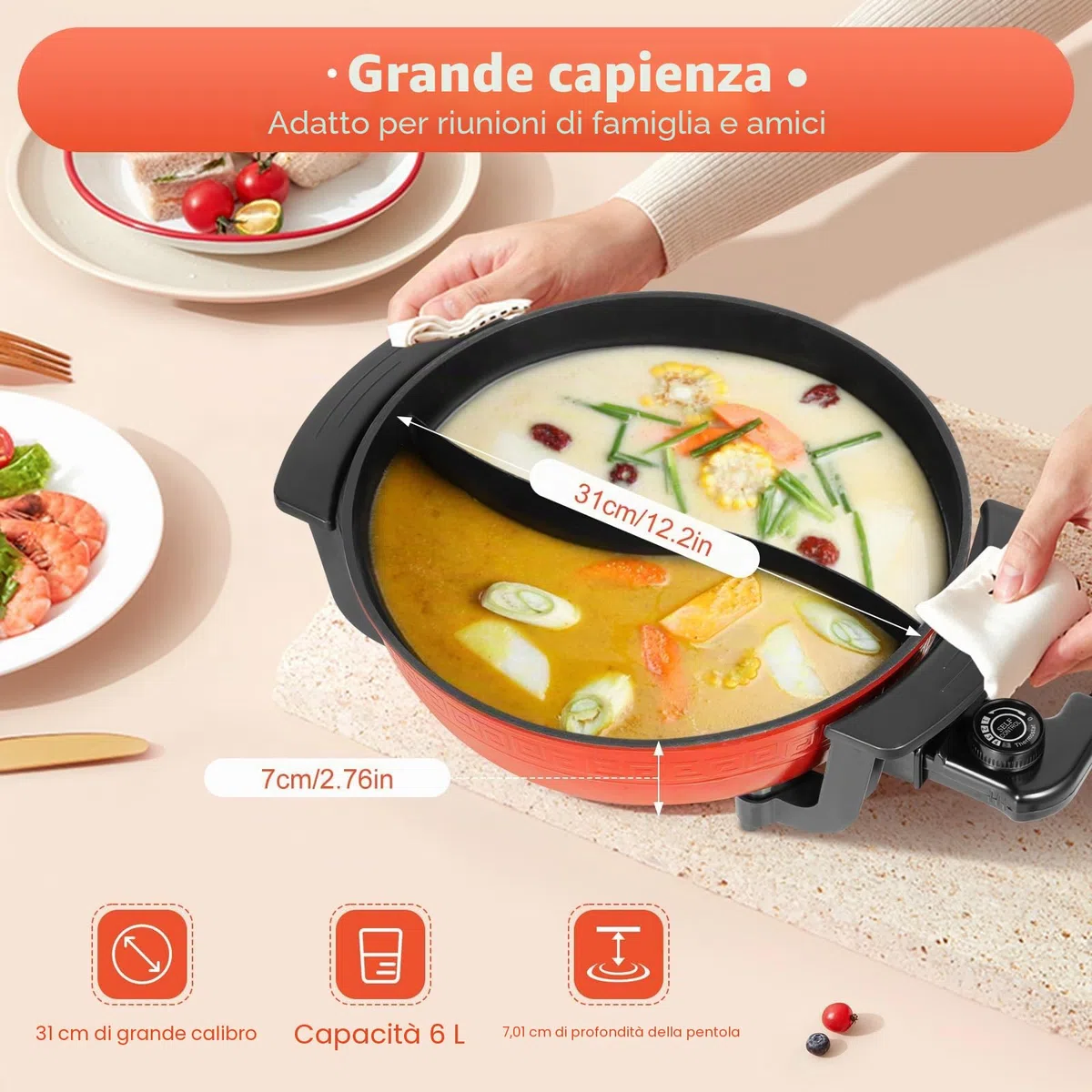 Piastra elettrica da 220 V, 6 l, Twin Hot Pot Shabu, a induzione, pentola, pentola, antiaderente