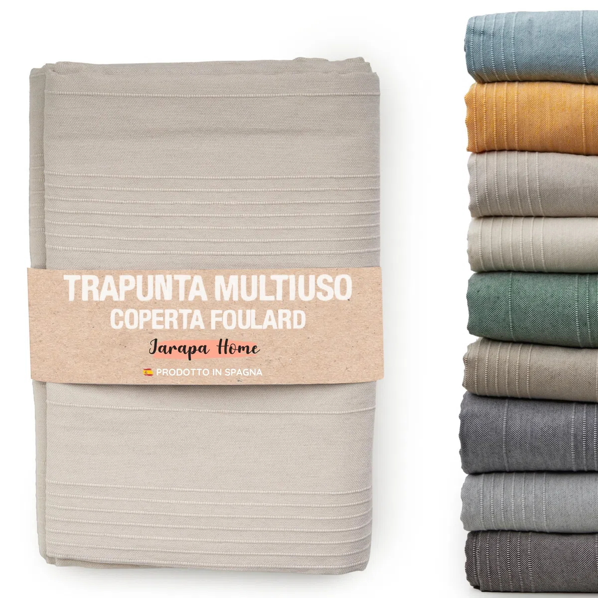Jarapa Home Made with love Copriletto estivo e copriletto multiuso per divani, copriletti bianchi. Plaid multiuso, copridivano, tessuto resistente e di qualità, prodotto in Spagna (Beige, 230x280 cm)