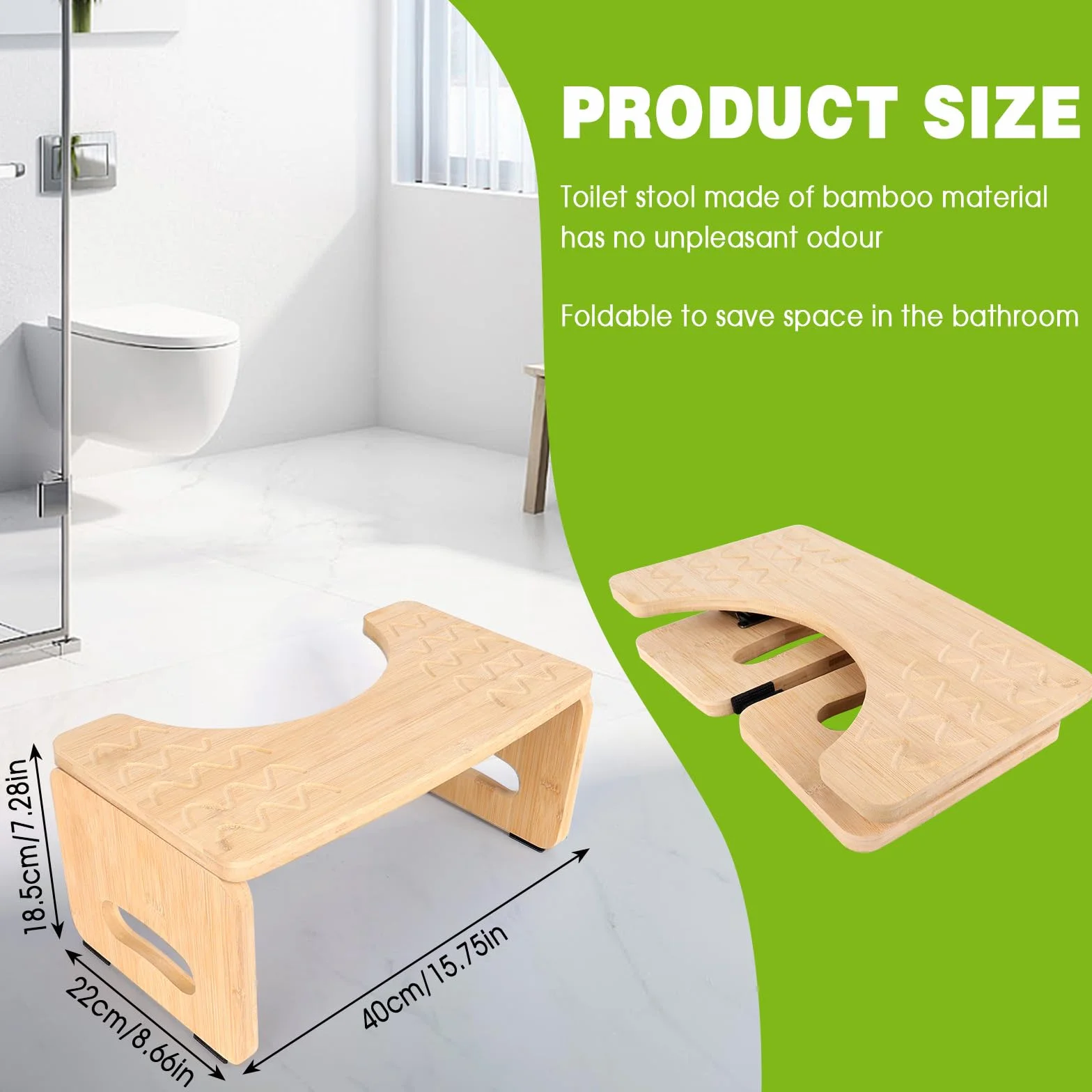 Sgabello per WC in Bambù, 18,5 cm Sgabello WC Pieghevole per Adulti Sgabello Portatile per WC per Adulti e Bambini Anti-Costipazione