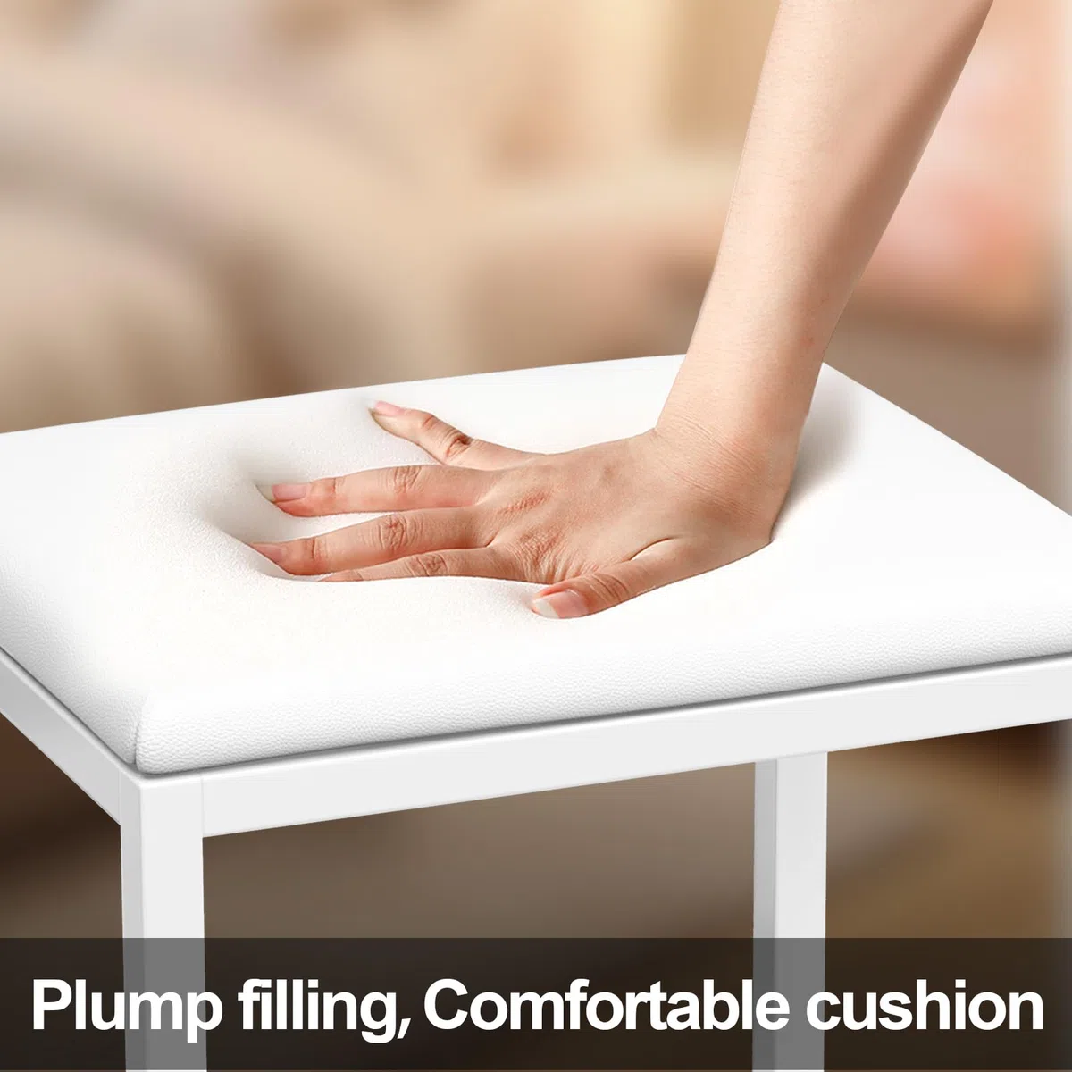 Sgabello da trucco bianco con cuscino, moderno sgabello cosmetico per camera da letto, sgabello imbottito Vanity, poggiapiedi per divano, sedia trucco